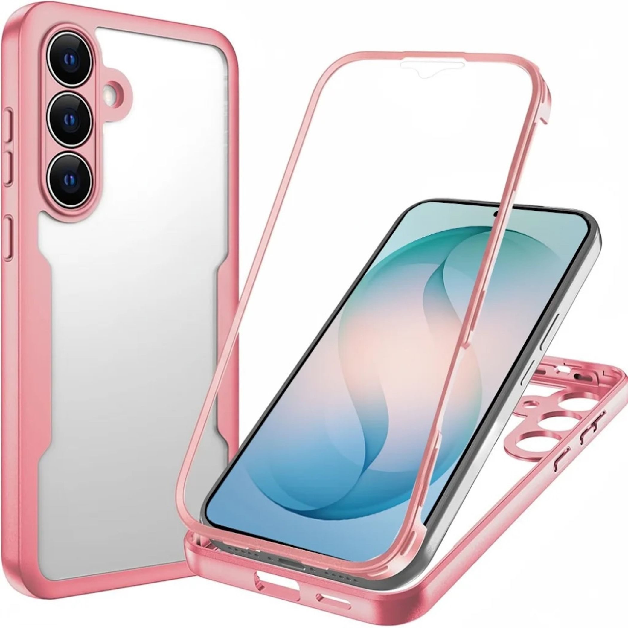 Wigento Handyhülle 360 Grad für Samsung Galaxy A57 5G mit Display & Kameraschutz Rosa 6,7 Zoll, 360 Grad Schutz, stoßdämpfend, robust