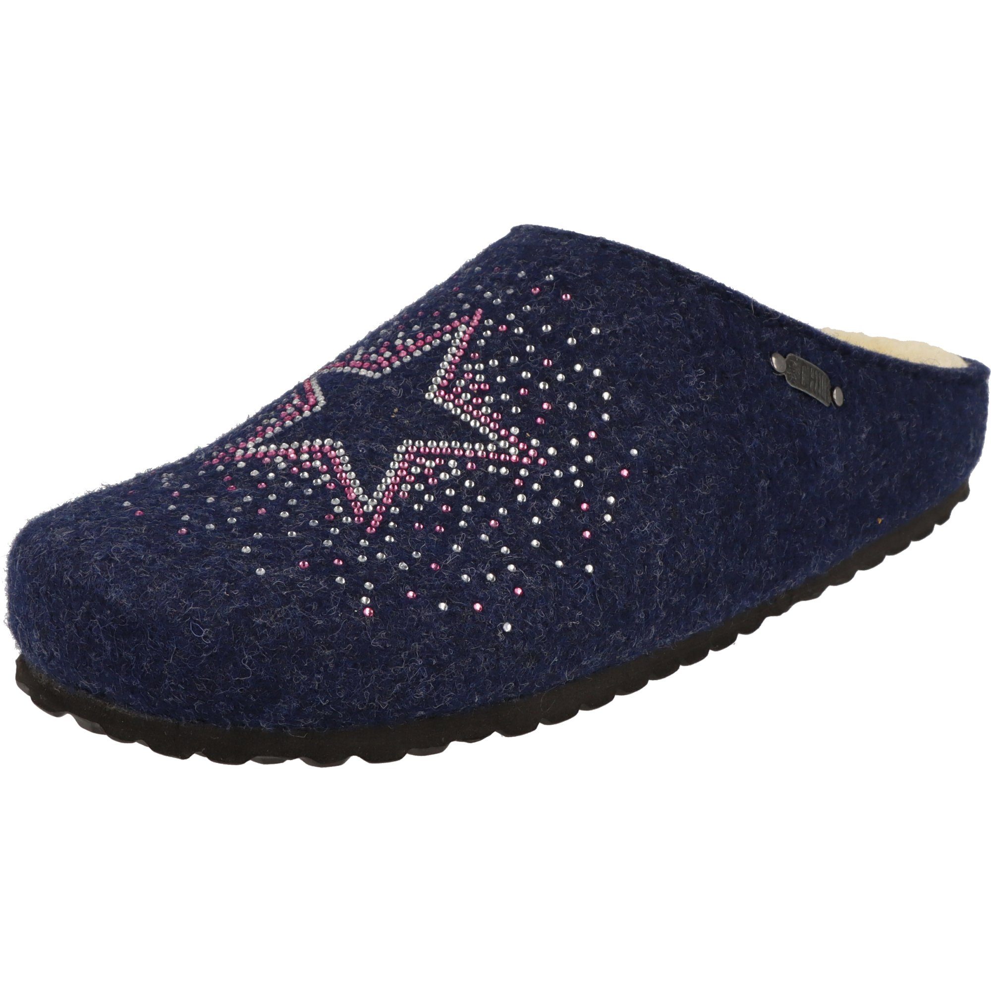 SUPERSOFT Damen 522-507 Glitzer Stern Filz gefüttert Pantoffeln Hausschuh Navy