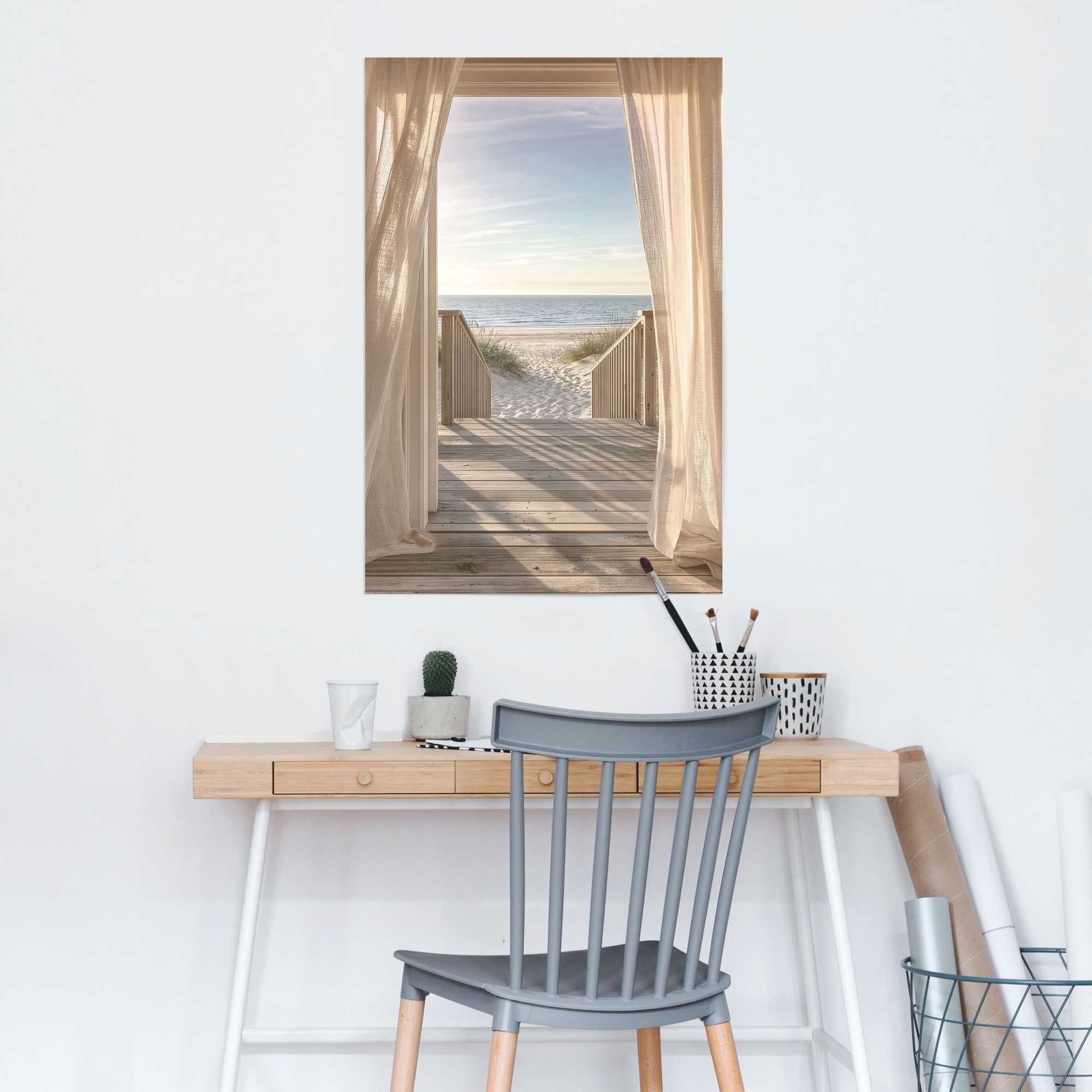 Reinders! Poster Strandweg, Blumen (1 St), Wohnzimmer - Beige - Bilderdruckpapier - Blumen & Pflanzen -61x91,5 cm