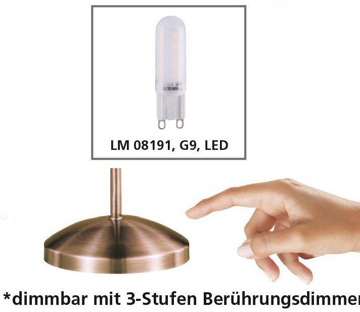 Paul Neuhaus LED Tischleuchte Pino, Dimmfunktion, LED wechselbar, Warmweiß, 3-Stufen Touchdimmer; flexibel verstellbar