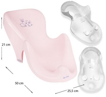 Tega-Baby Babybadewanne 3 Teile SET/TUCH - Kaninchen Rosa – Badeset Baby Wanne 84 cm, (3 Teile-Set/Tuch Made in Europe), **BABYBADEWANNE + BABYBADESITZ + BADETUCH**