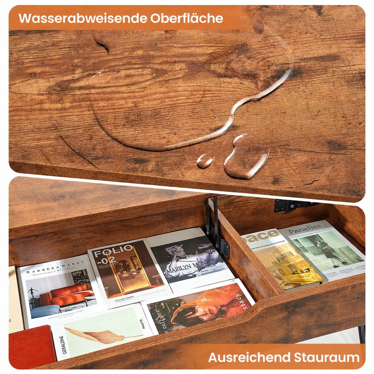 Gunuss Couchtisch höhenverstellbarer Wohnzimmertisch 100 *50*45cm Ablagefach Sofatisch (Kaffeetisch Ausziehbare Tischplatte, Auszug), Beistelltisch mit Doppelte – Bild 4 von 5