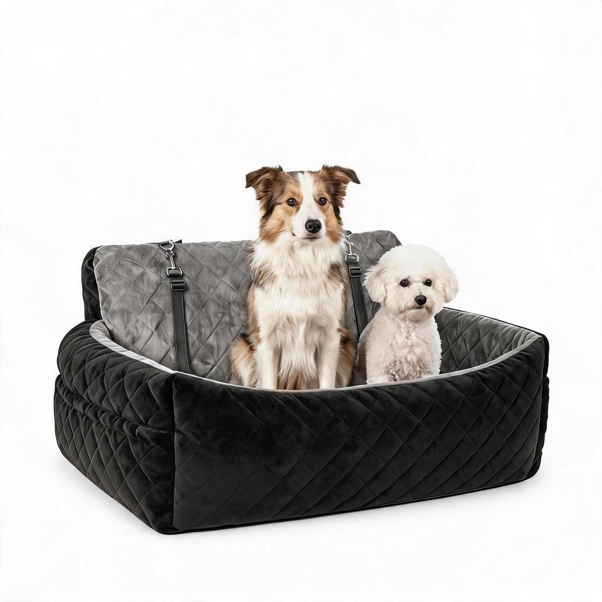 GarveeMore Hunde-Autositz 80*50*40cm Plüsch Autohundesitz Groß Mit Befestigungsgurten, bis 25kg Hund, leicht reinigbar, sicher für Autofahrten, Zuhause
