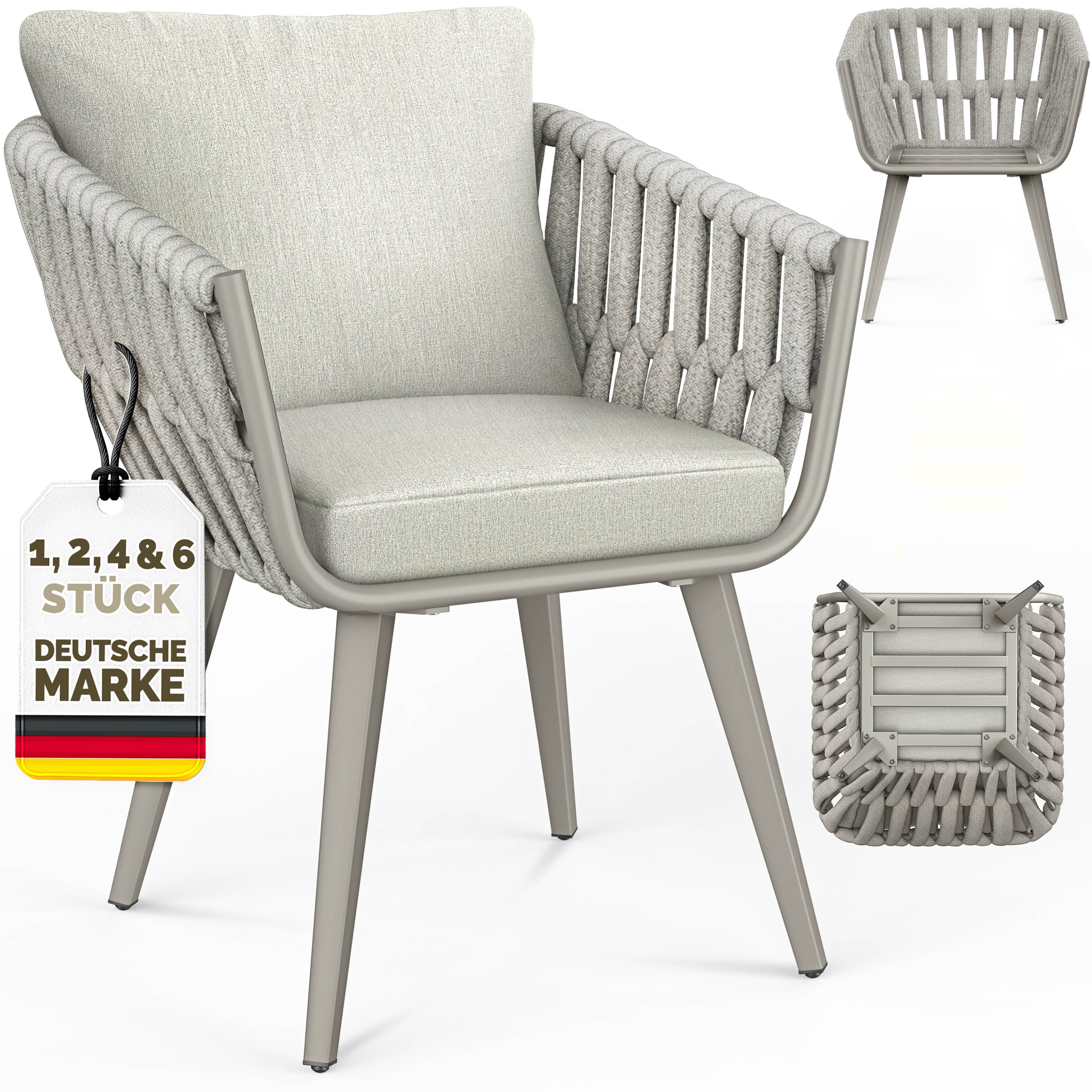 tillvex Gartentisch tillvex® Gartenstuhl Set Wetterfest mit Armlehne Rope Design (Gartenstühle UV-beständig Terrassenstuhl Rope Sessel Gartenmöbel, 6-St., Design Terrasse Balkon Outdoor Garten), belastbar