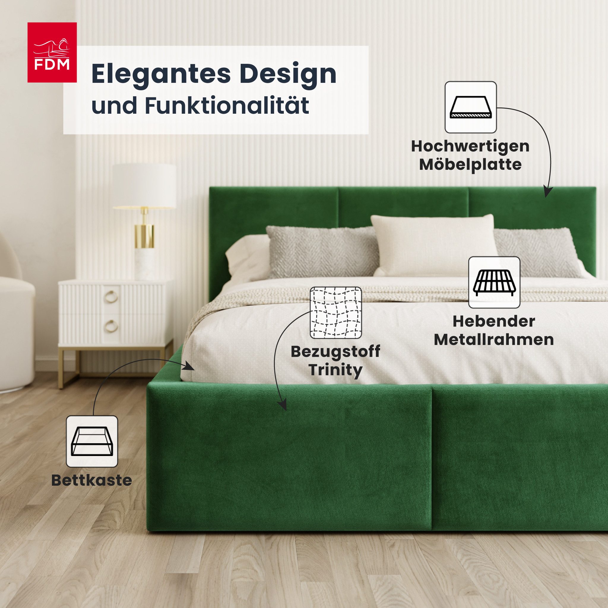 FDM Polsterbett Stauraumbett AMBER Bettgestell 90x200, günstig online kaufen