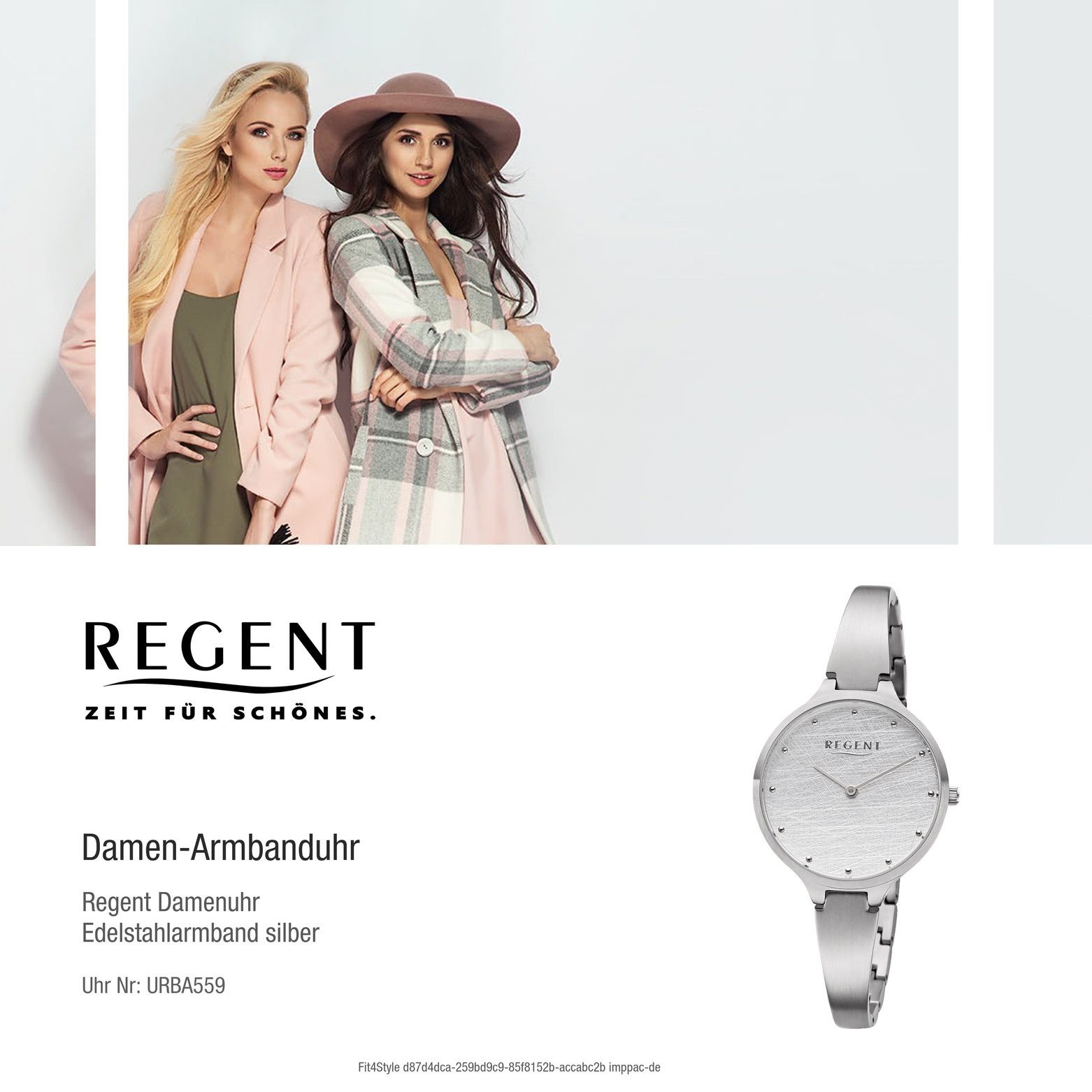 Armbanduhr Regent Damen Quarz Damen mittel rund, (ca. Uhr 33mm), Edelstahl, Quarzuhr Edelstahlarmband Regent BA-559
