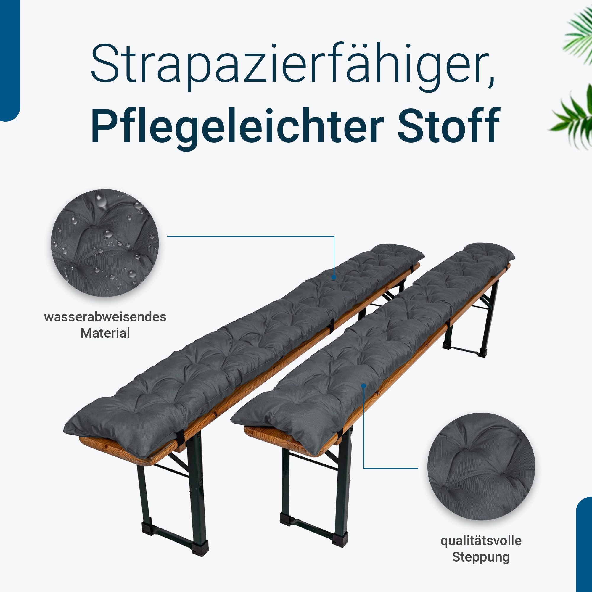 TexDeko Bankauflage TexDeko Garden 2er-Pack Bierbankauflagen gesteppt für Bierzeltgarnitur, (Doppelpack), Länge: nach Wahl, UV-beständig