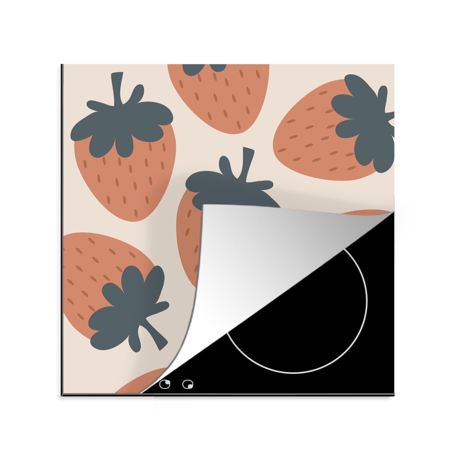 MuchoWow Herdblende-/Abdeckplatte Obst - Pastell - Erdbeere - Muster, Vinyl, (1 tlg), 78x78 cm, Ceranfeldabdeckung, Arbeitsplatte für küche
