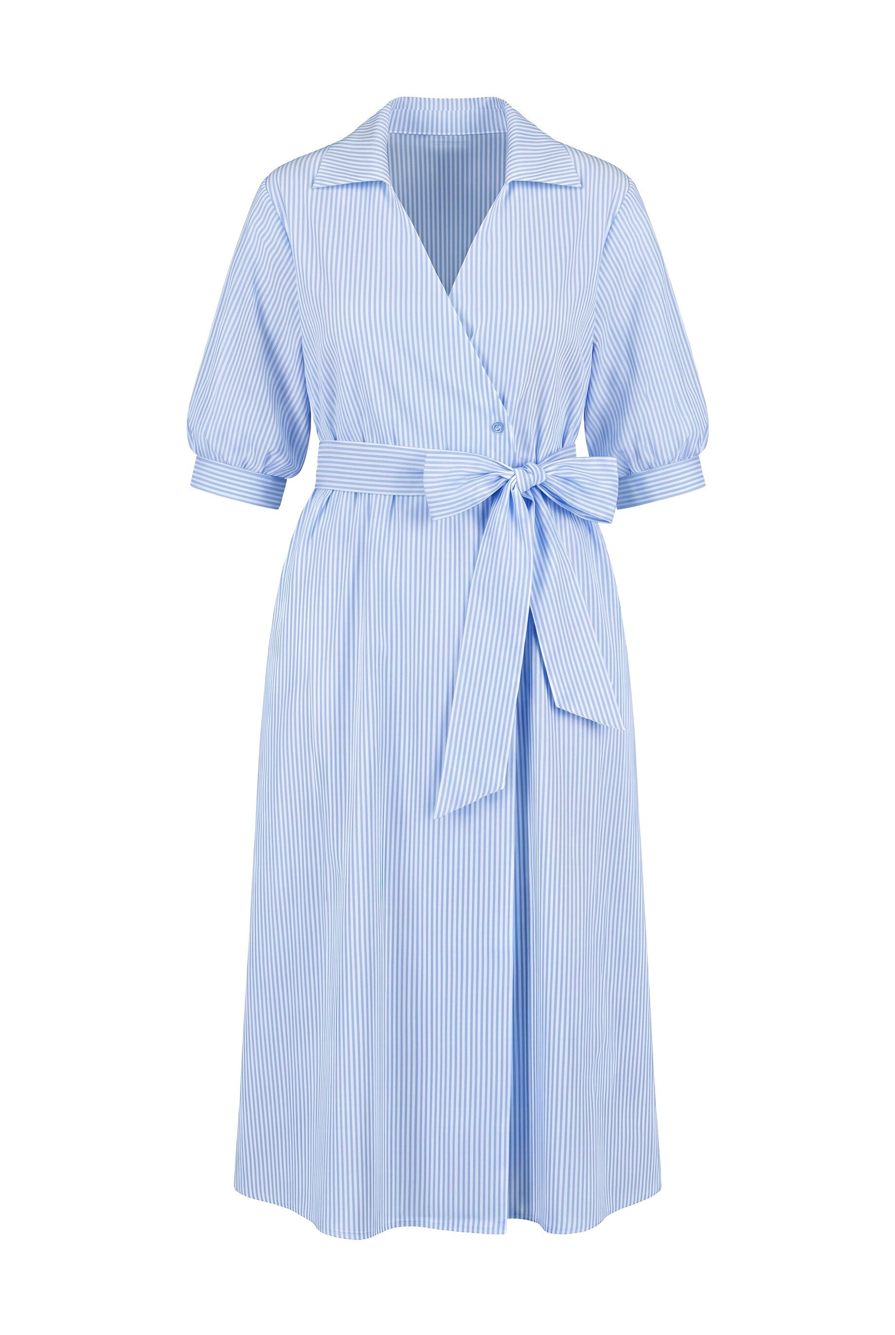 Ulla Popken Maxikleid Maxikleid Streifen Oversized Hemdkragen 3/4-Arm