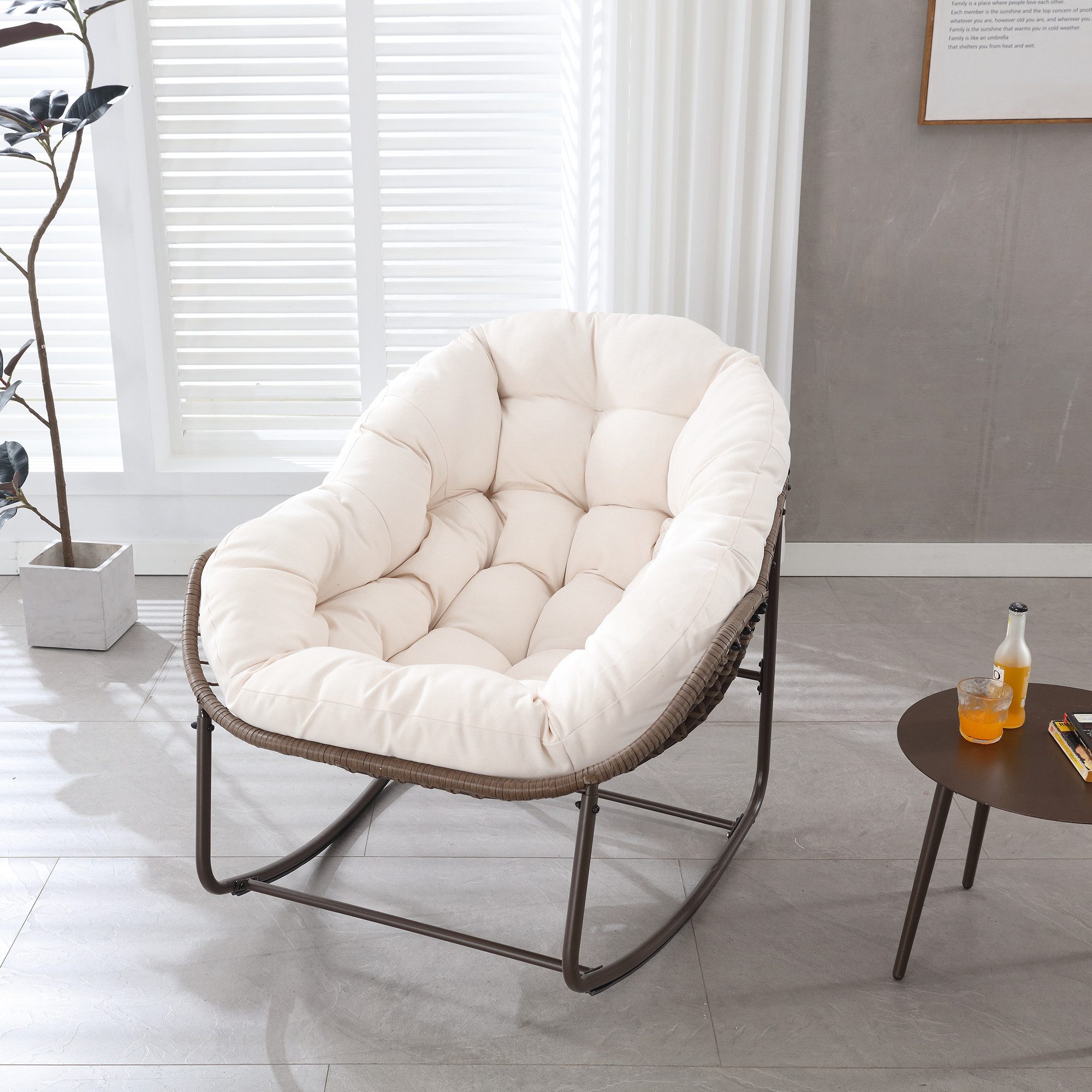 MODFU Schaukelstuhl Relaxsessel Schaukelsessel (Schaukelstuhl für draußen, 1 St), mit dickem Kissen, für Balkon, Veranda, Garten, Hinterhof, Terrasse