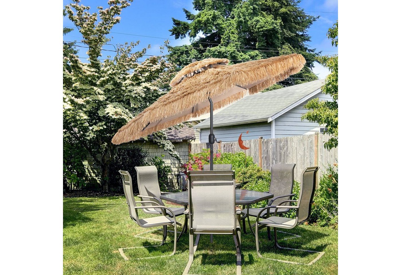 Thumbnail - COSTWAY Sonnenschirm Gartenschirm, 3m mit Doppeldach,neigbar,mit LED Beleuchtung
