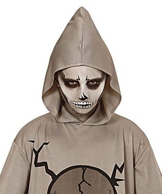 Karneval-Klamotten Kostüm Horror Kinder Gewand mit Kapuze und Totenkopf, Halloween Kapuzenumhang hell ohne Maske mit Aufdruck