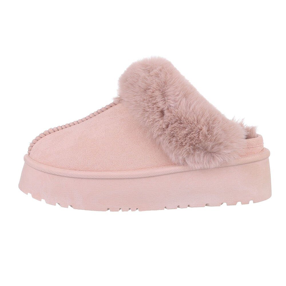 Ital-Design Damen Hausschuhe Freizeit Hausschuh (84337899) Flach Hausschuhe in Rosa