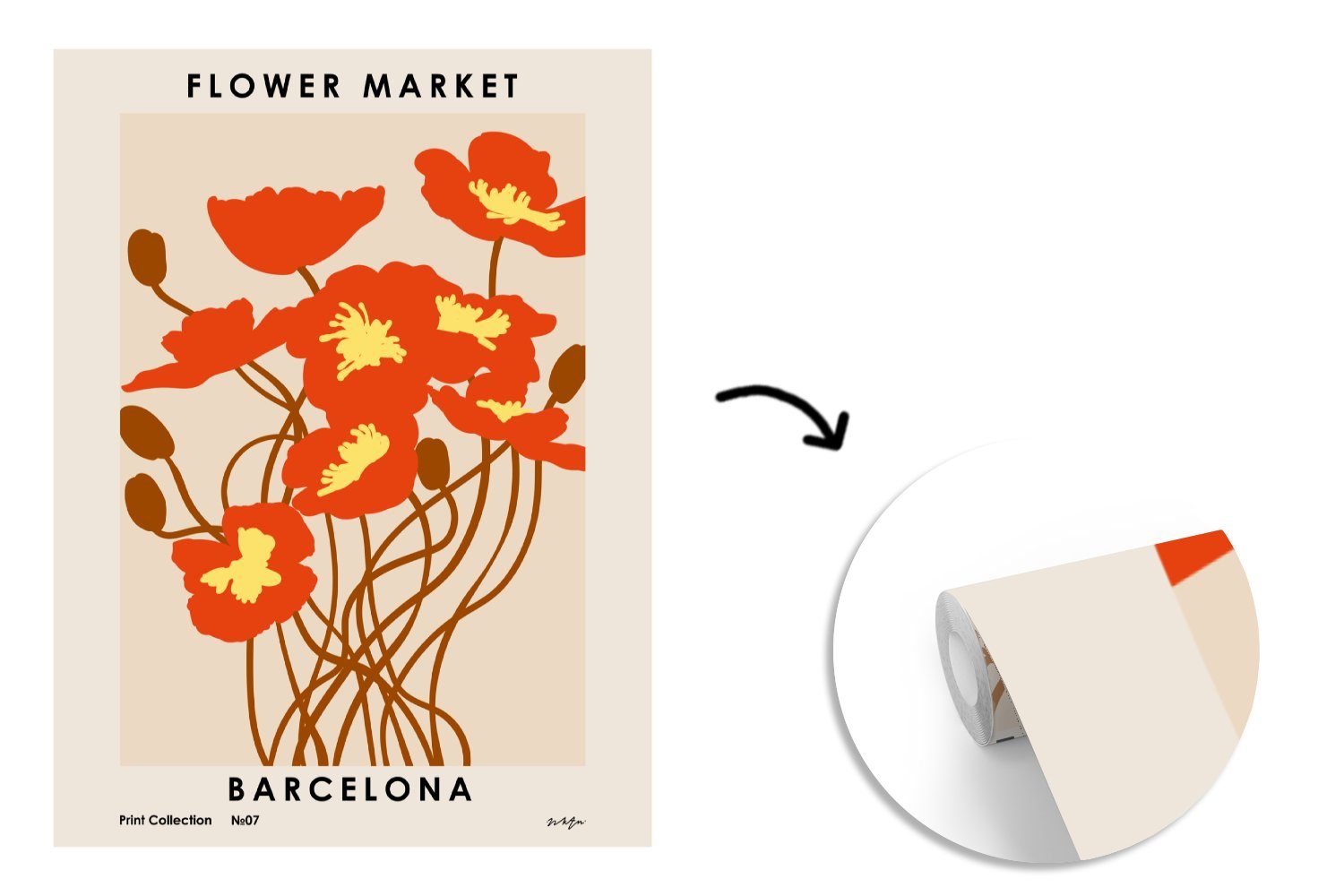 (4 Pastell Barcelona Matt, Blumen St), Tapete Vintage, Montagefertig bedruckt, Wandtapete - Fototapete Wohnzimmer, - Zitate - Vinyl MuchoWow für -