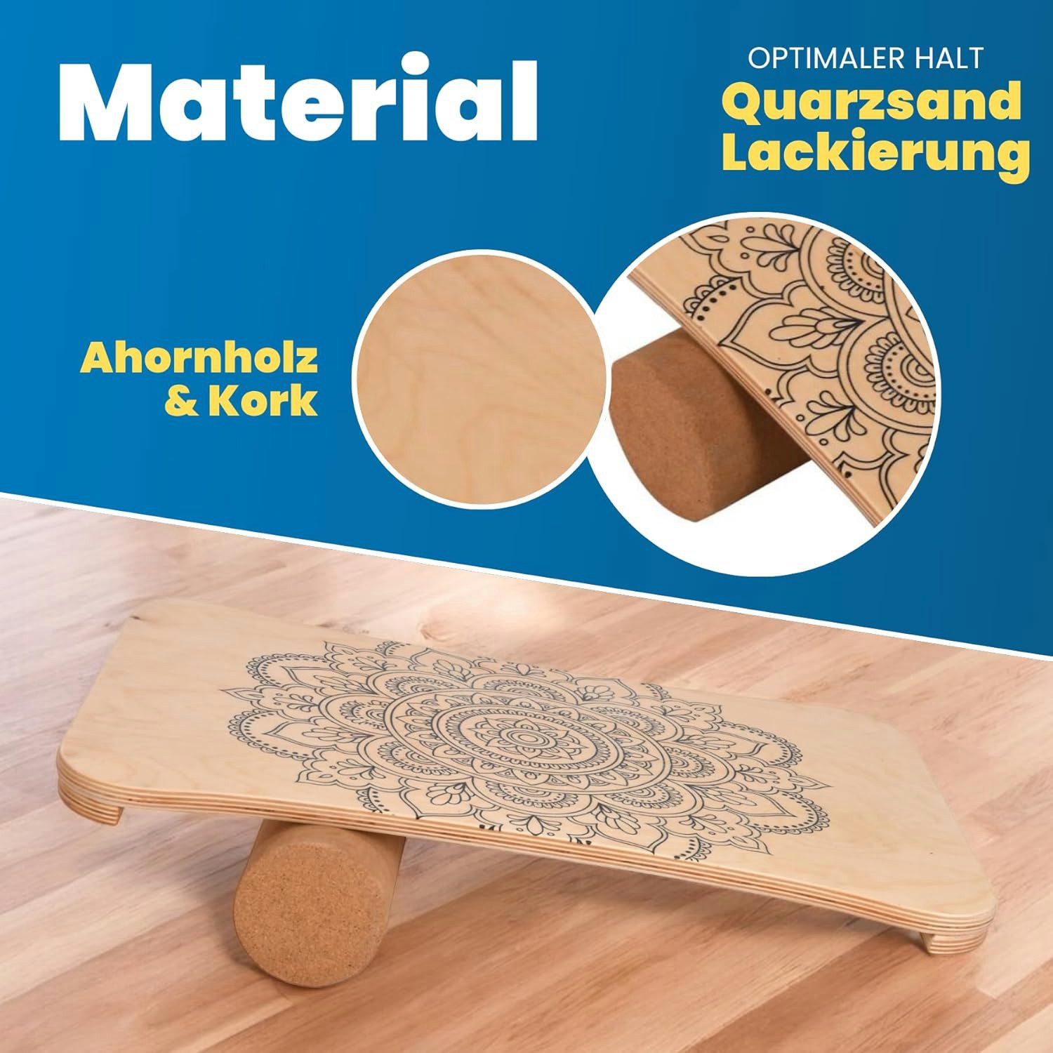 L.A. Sports Balanceboard / Woodboard mit Faszienrolle, aus Ahornholz und Naturkork