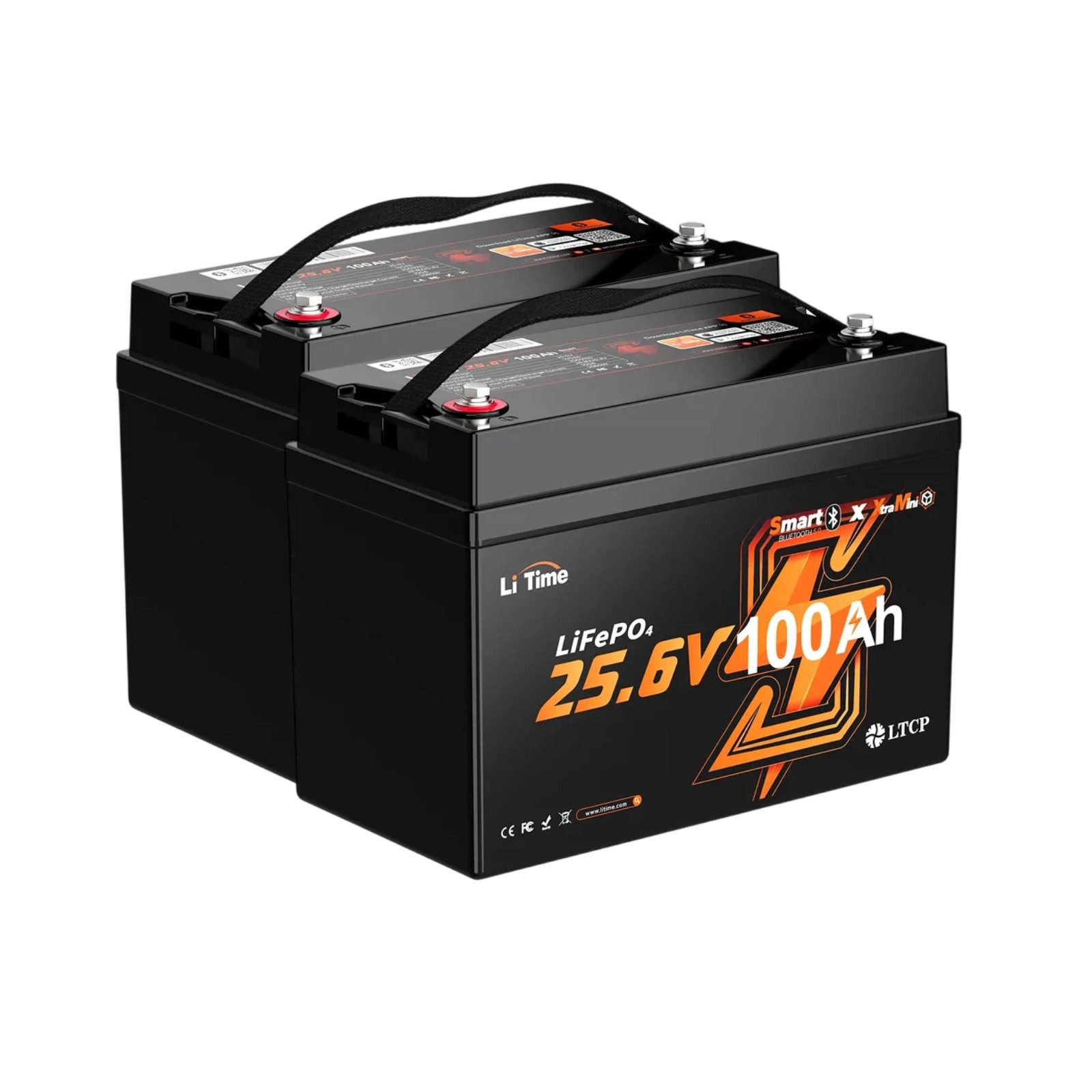 LiTime 24V 100Ah Mini LiFePO4 Batterie mit Bluetooth Solarakkus (24 V), wartungsfrei, IP65, geeignet für Wohnmobil Boot Inselanlage