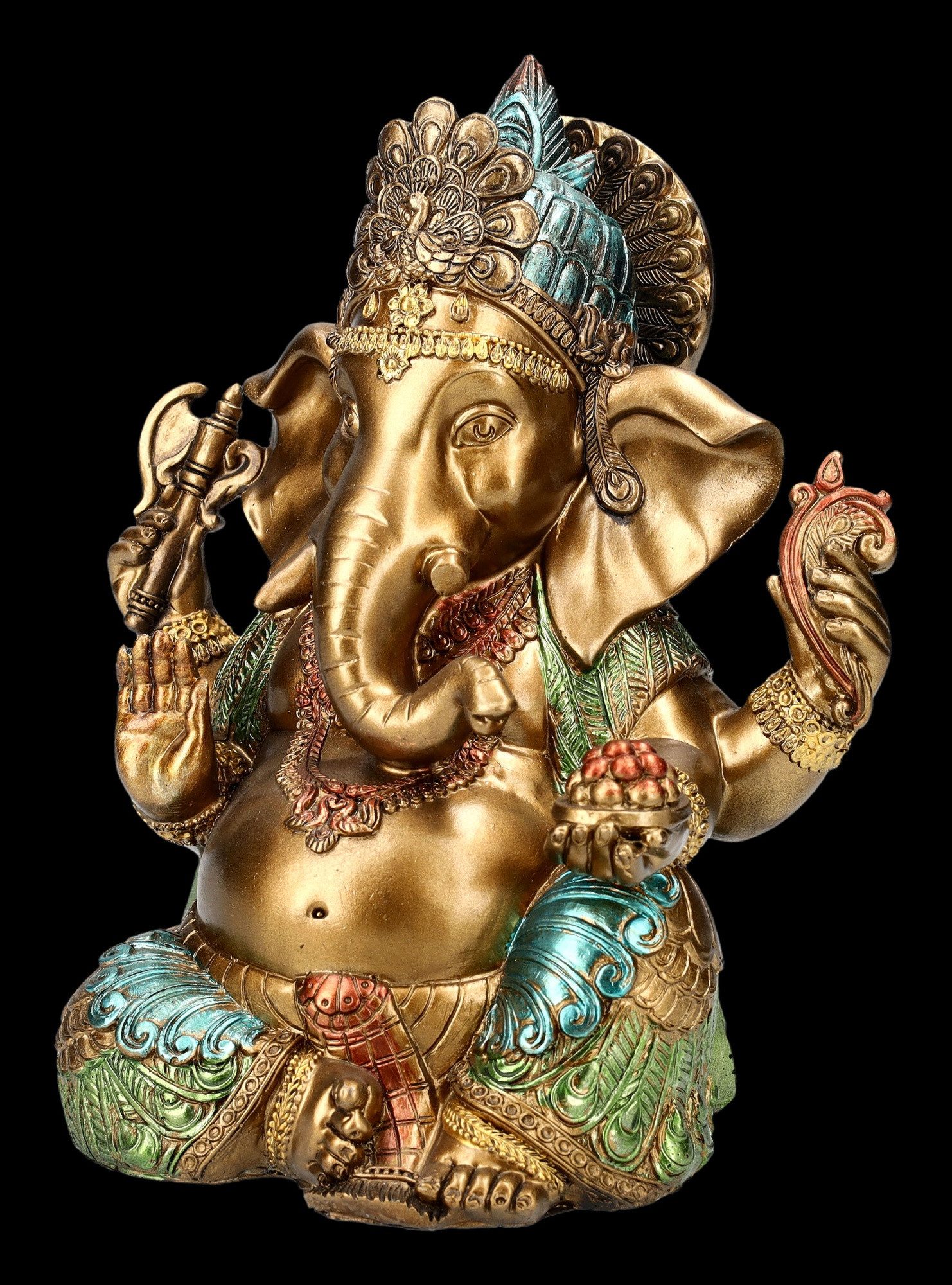 Figuren Shop GmbH Dekofigur Ganesha Figur mit vier Händen - Mythologie Deko Dekofigur Hindu Gott