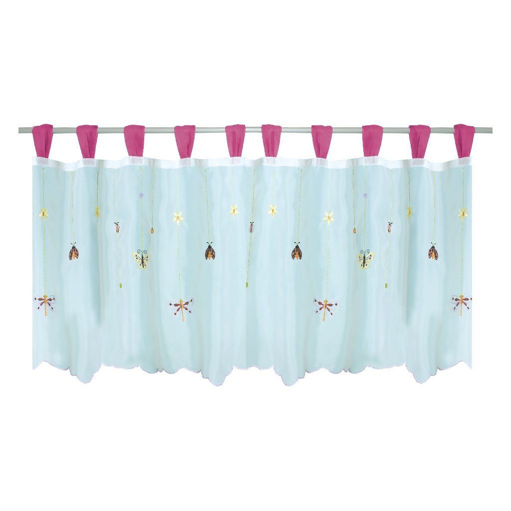 Vorhang, Arsvita, Schlaufen, transparent, Voile, Bistrogardine mit Schlaufen, Transparente Küchengardine 150cm x 45cm (BxL), in vielen Farben Pink Schmetterling