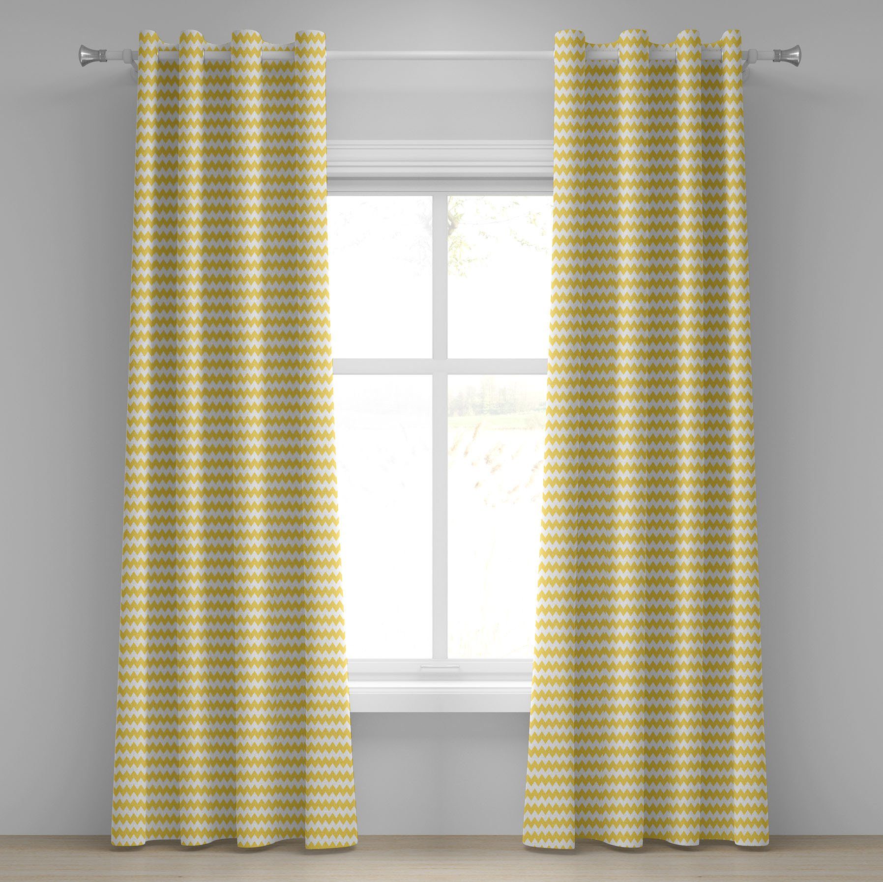 Gardine Dekorative 2-Panel-Fenstervorhänge für Schlafzimmer Wohnzimmer, Abakuhaus, Yellow Chevron Old Sharp Motiv