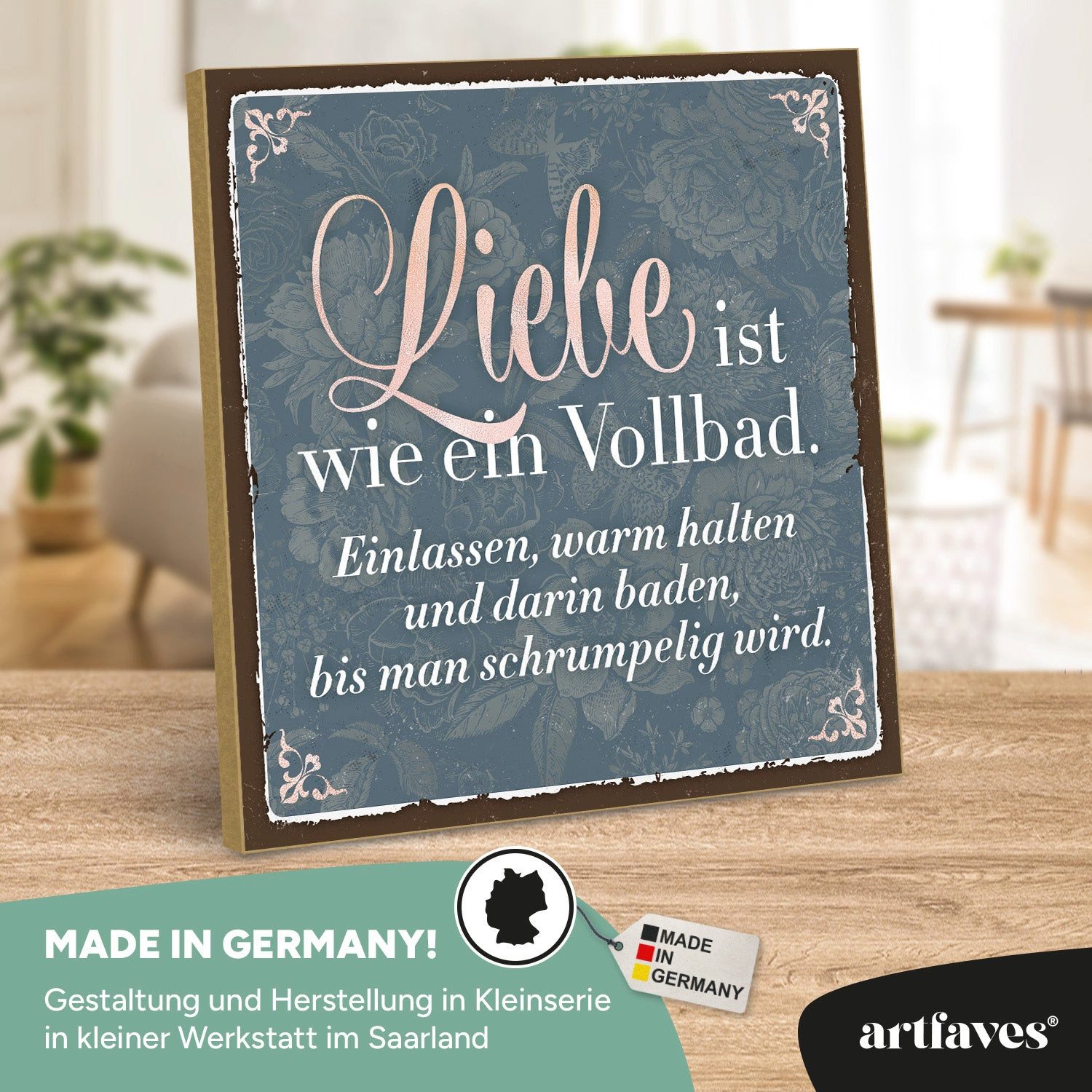 ARTFAVES Holzbild Schild mit Spruch - Liebe ist wie ein Vollbad - Hochzeit, Valentinstag – Bild 2 von 5