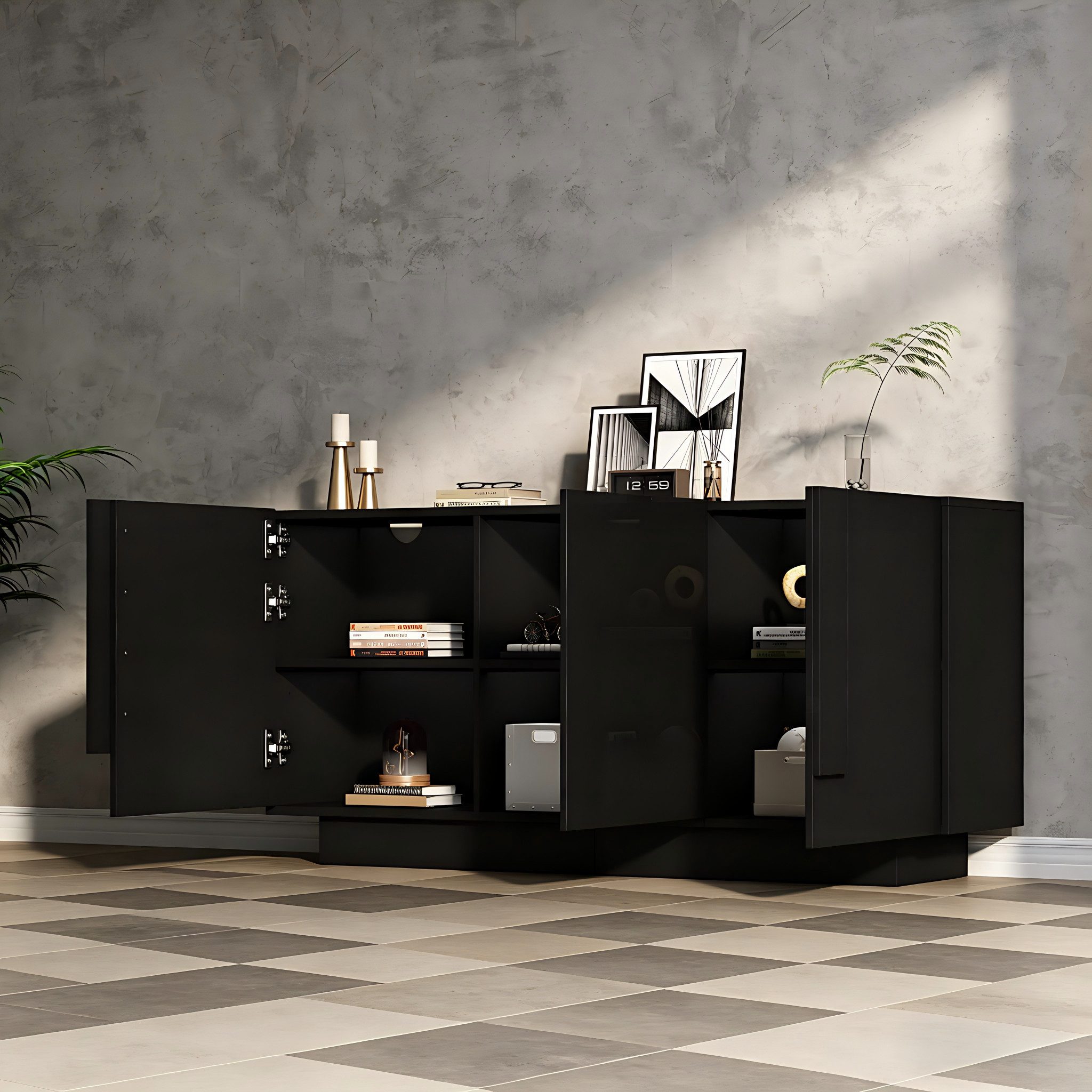 Merax Sideboard Hochglanz Kommode (35 x 160 x 60 cm, 1 St), Wohnzimmerschrank mit 3 Türen, 6 Fächern & großem Stauraum