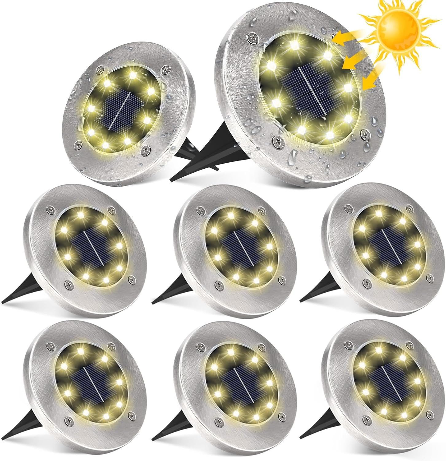 LaCute LED Solarleuchte Solar-Bodenleuchten Außen 8er-Set LED Warmweiß mit 8 LEDs, LED fest integriert, Warmweiß, 8er-Set; 8 LEDs je Leuchte; Solar; 600 mAh; Warmweiß; IP65