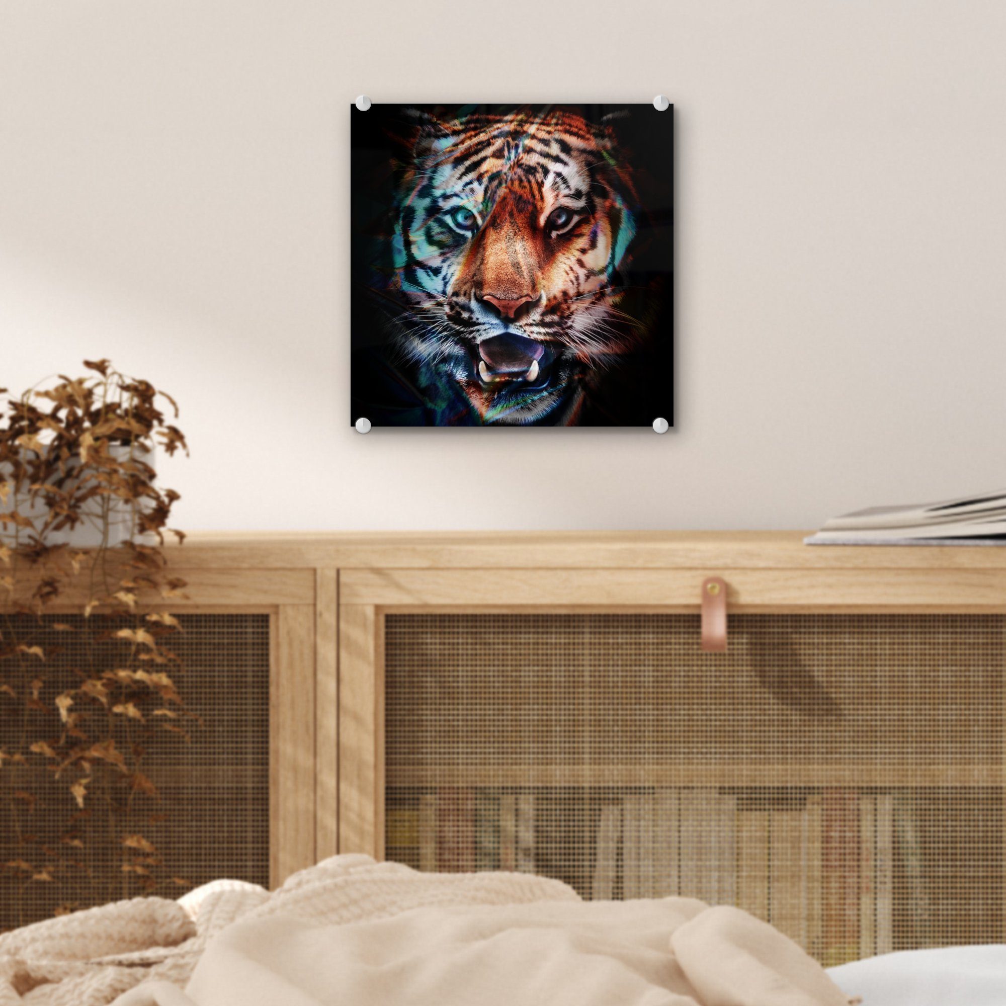 Wanddekoration Foto auf MuchoWow Farben Glas - Tiger (1 St), - Glasbilder - Wandbild - Tier, Acrylglasbild - Bilder auf Glas