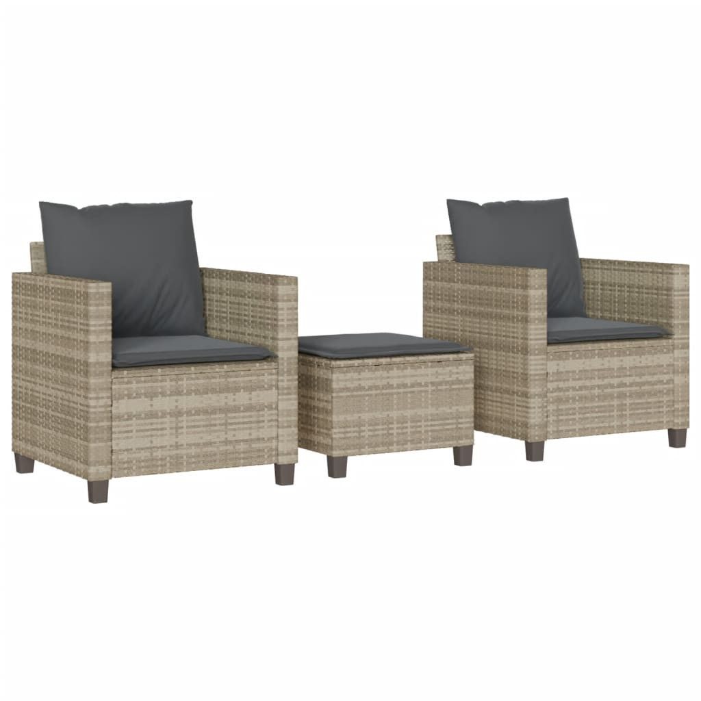 vidaXL Gartenlounge-Set 3-tlg. Bistro-Set mit Kissen Hellgrau Poly Rattan, (1-tlg)