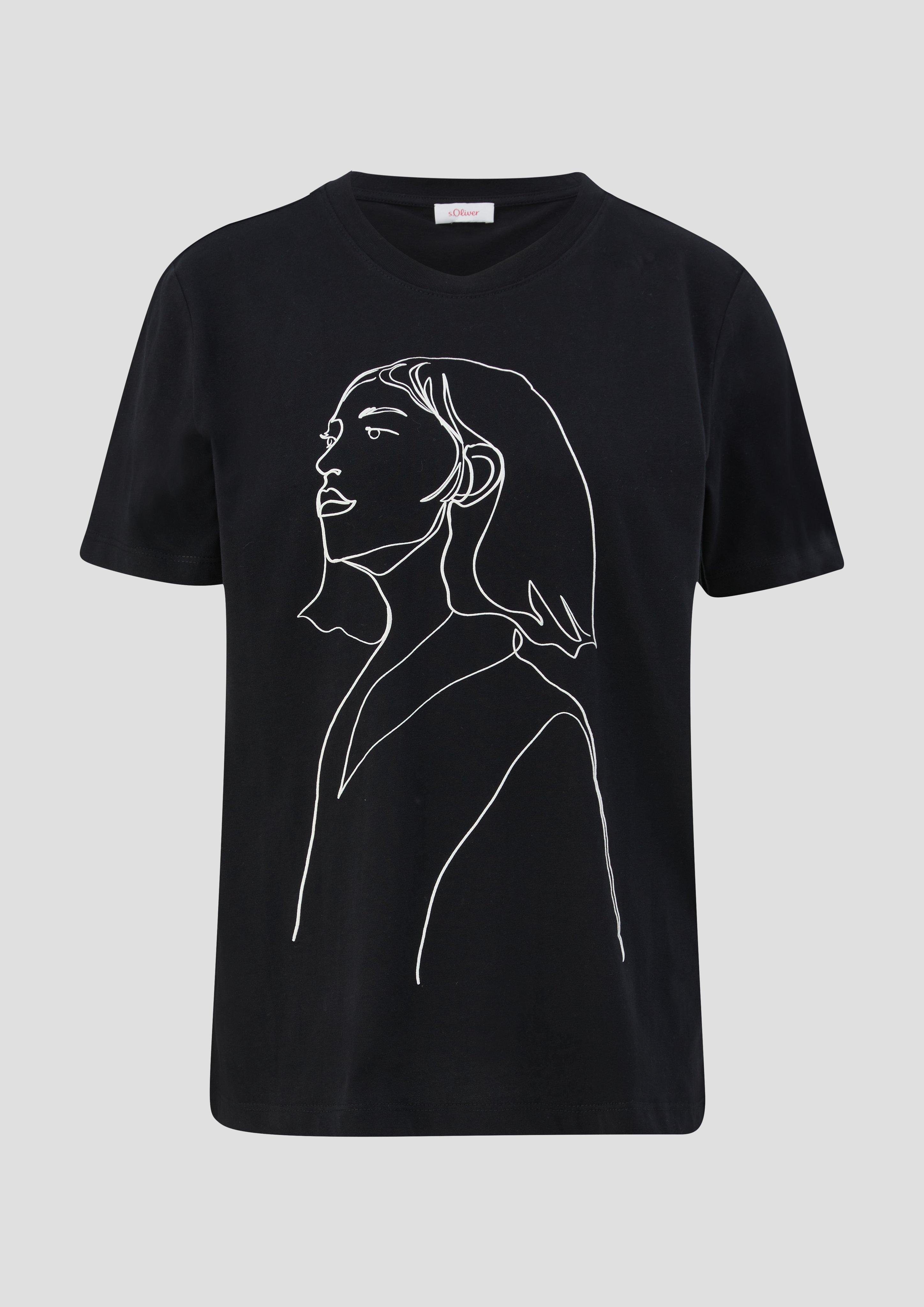aus Kurzarmshirt Artwork, Logo T-Shirt schwarz Baumwolle s.Oliver