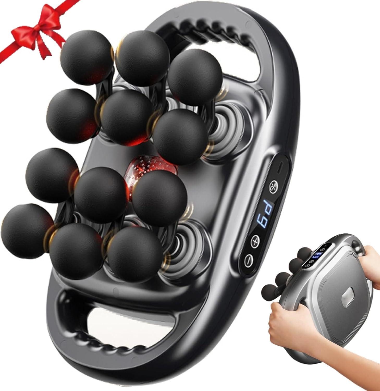 Fyrove Massagegerät Nackenmassagegerät 2-in-1 mit 12 Massageköpfen Rückenmassagegerät, mit 9 Modi und 9 Intensitätsstufen, Muskelmassagegerät für Schulter, Rücken und Beine, elektrische Massagepistole