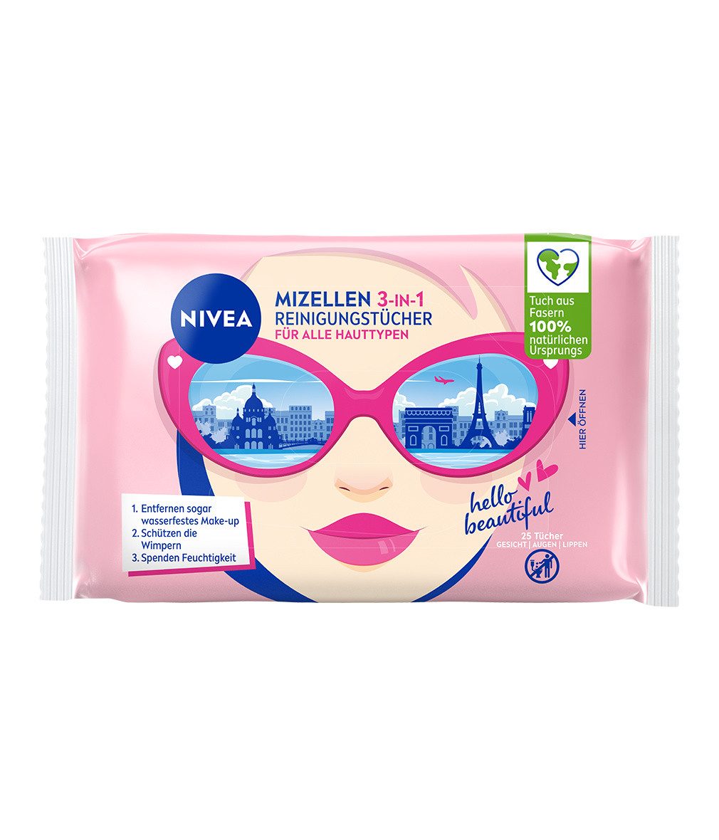 Nivea Gesichtsreinigungstücher Mizellen Reinigungstücher 3in1 Design Edition 6 x 25 Stück, 6-tlg., Gesichtsreinigung