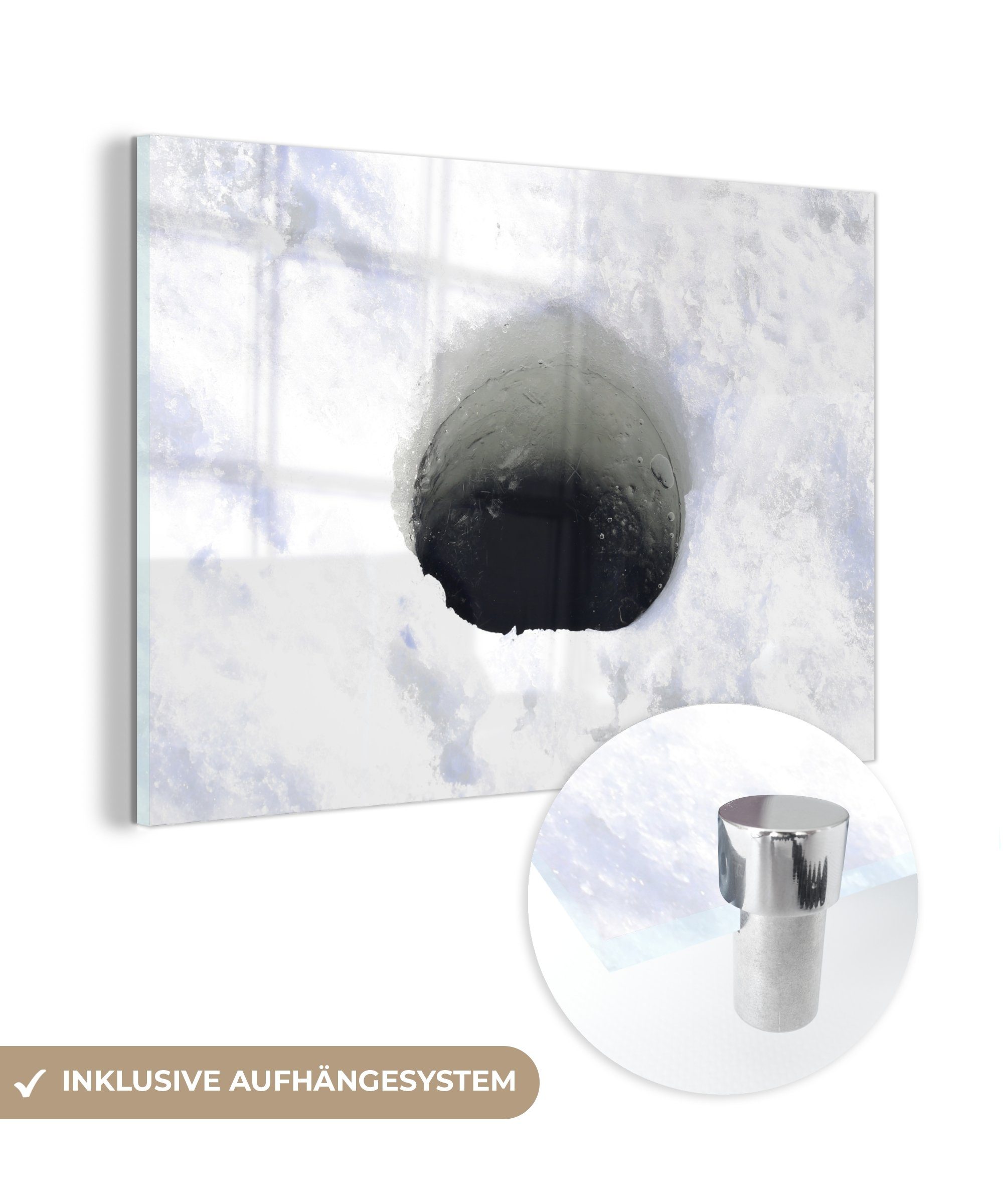 MuchoWow Acrylglasbild Loch im Eis eines Sees, (1 St), Acrylglasbilder Wohnzimmer & Schlafzimmer