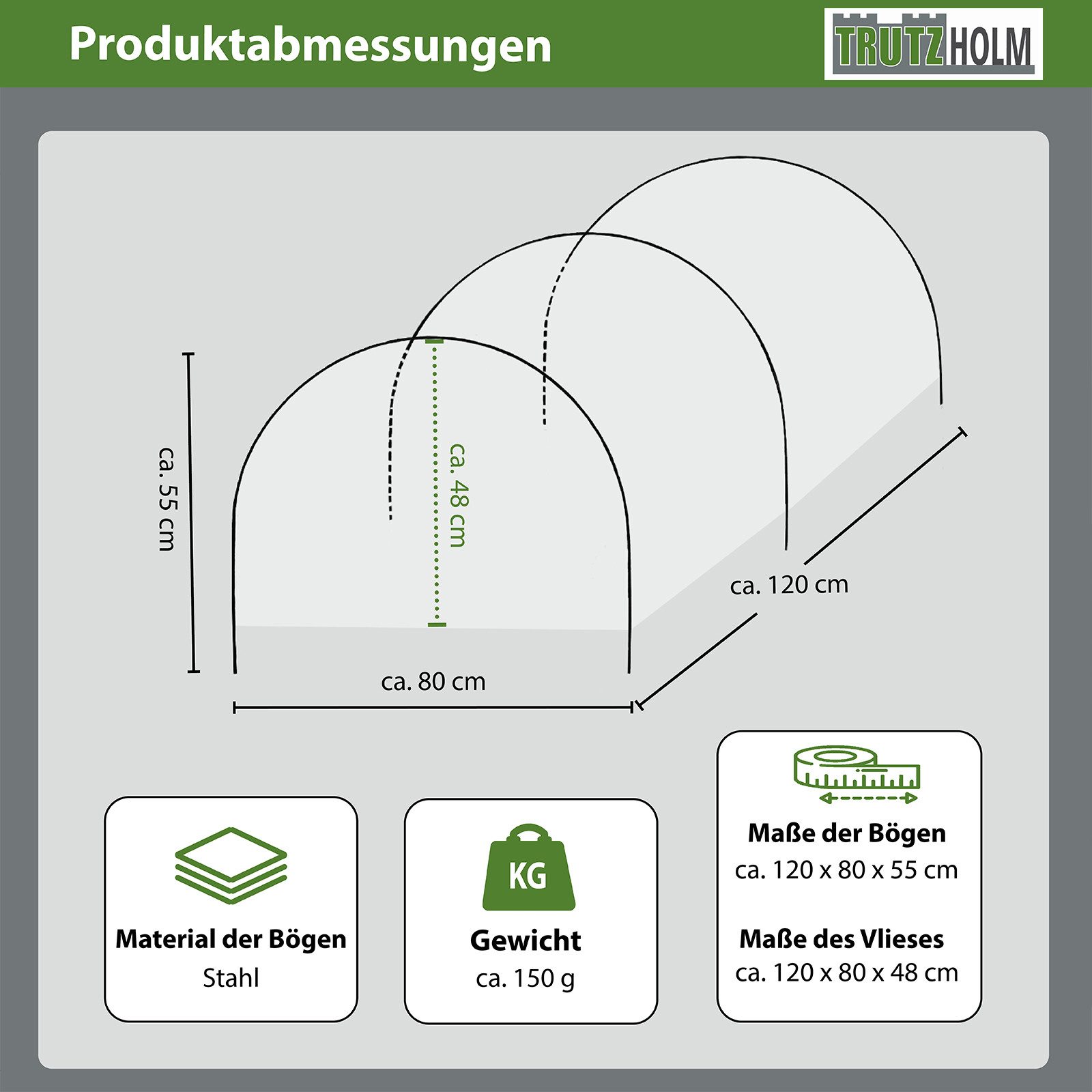 TRUTZHOLM Hochbeet Abdeckung 120 x 80 cm Bogenabdeckung mit Vlies Frühbeetabdeckung