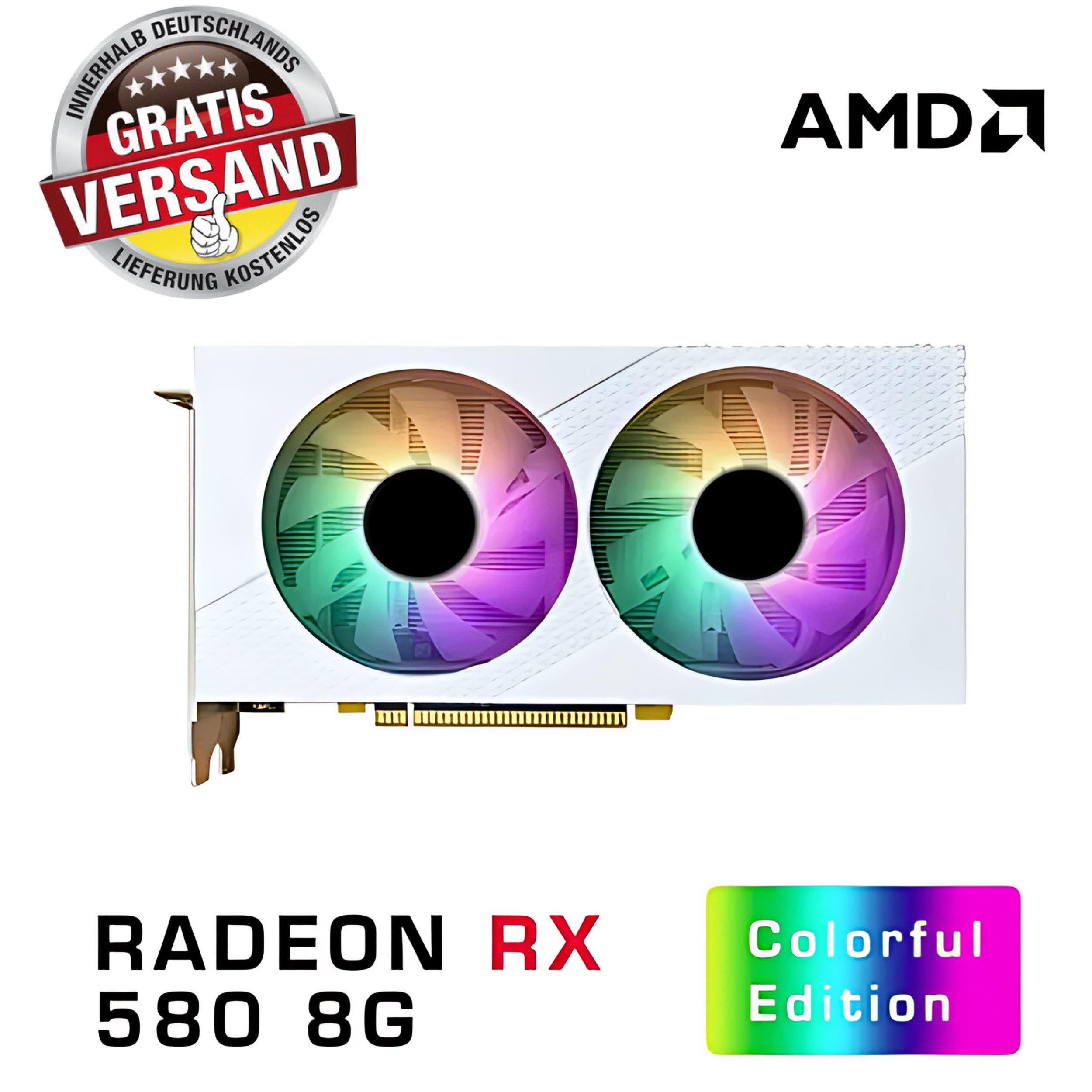 AMD RX580 8GB Grafikkarte (8 GB, DDR5, RGB Beleuchtung, Dual Fan Cooling Technologie, AMD Adrenalin kompatibel)