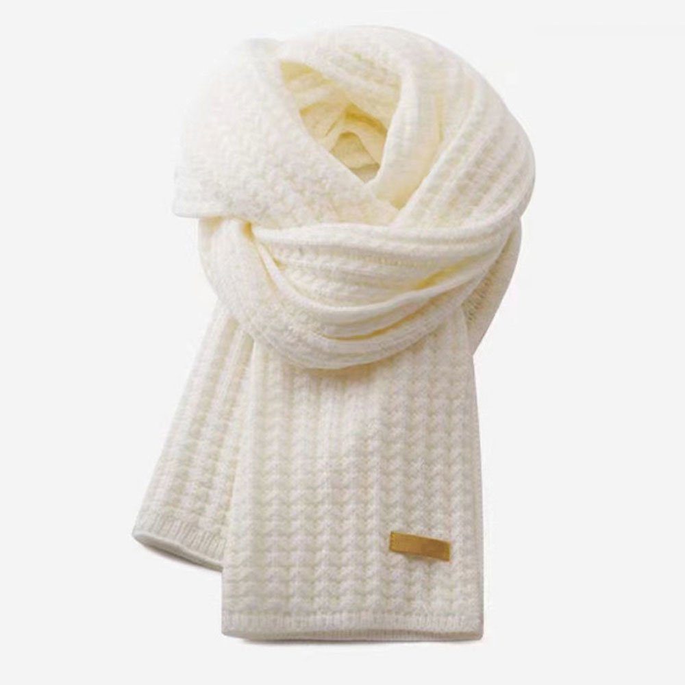 Foulard Herbst- und Winter-Strickschal für Damen, vielseitiger warmer Schal, L.Ru UG, 30 * 200 cm weißer, warmer, verdickter Freizeitschal