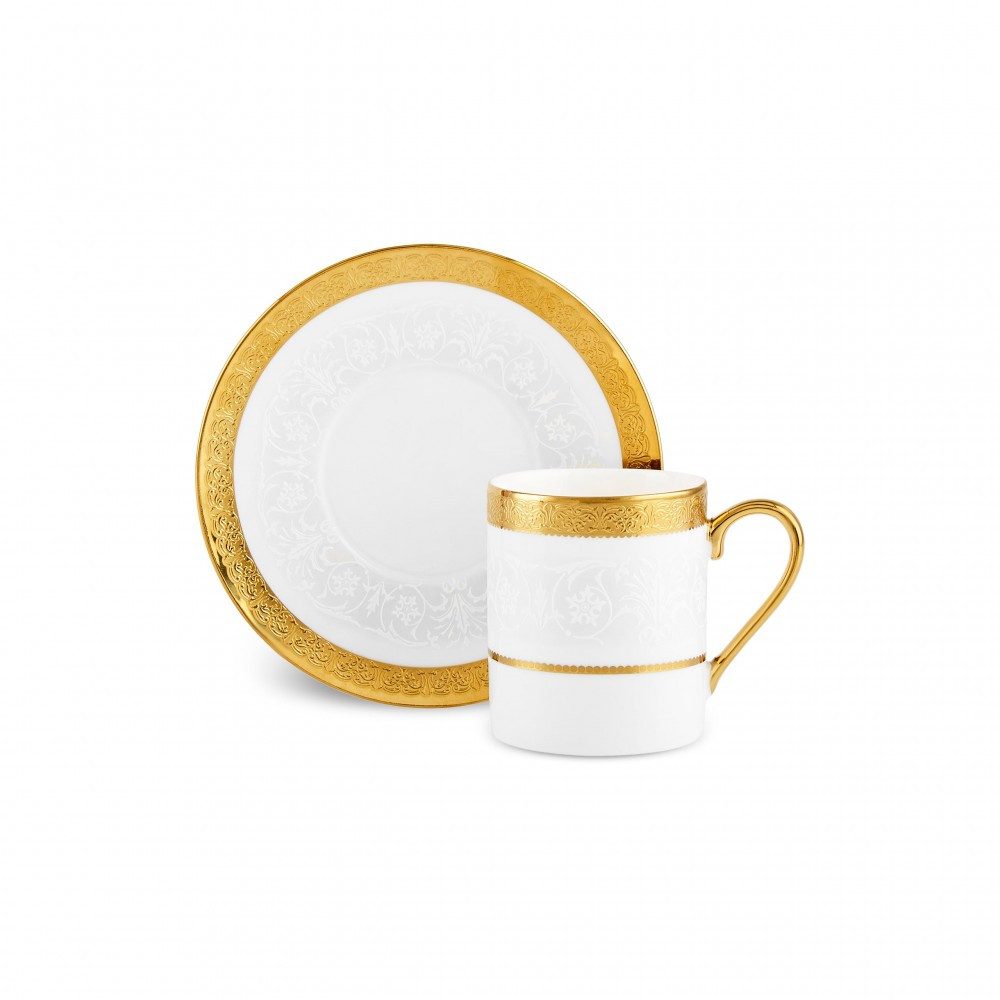 Karaca Kaffeeservice Karaca Royal Bone Victoria Kaffeetasse mit Untertasse Set für 6, Gold