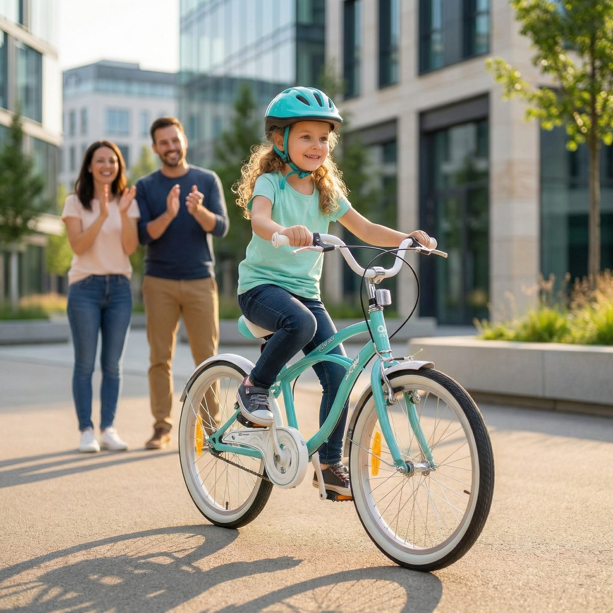 Actionbikes Motors Kinderfahrrad Kinder Fahrrad Cruiser 20 Zoll - ab 6 Jahre, 1 Gang, ohne Schaltung, (Reflektoren, Katzenaugen, Antirutschprofil, Klingel, Kettenschutz, 1-tlg., Trapez-Rahmen, V-Brake-Bremsen, max. Zuladung 40 kg), höhenverstellbares Bike Jungen Mädchen Kinderrad ab 115 cm türkis