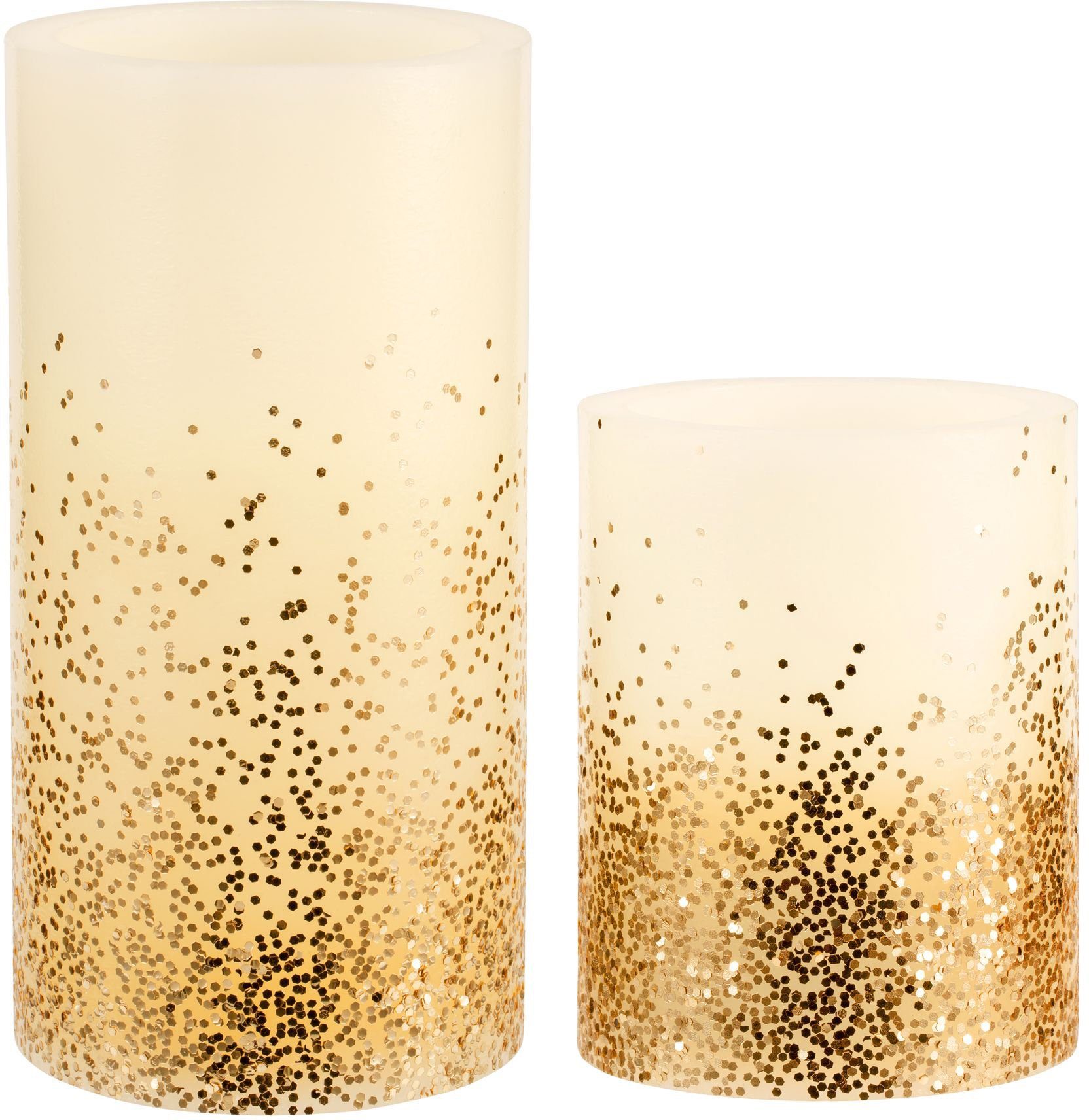 Pauleen LED-Kerze »Golden Glitter« (Set, 2-tlg), Wachskerze, Timer,  elfenbein/Glitzer gold online kaufen | OTTO
