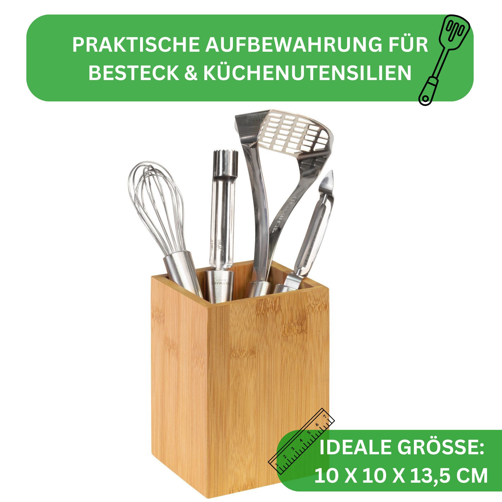 Thiru Besteckhalter Utensilienhalter aus Bambus - 10 x 10 x 13,5 cm, (1-tlg)