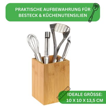 Thiru Besteckhalter Utensilienhalter aus Bambus - 10 x 10 x 13,5 cm