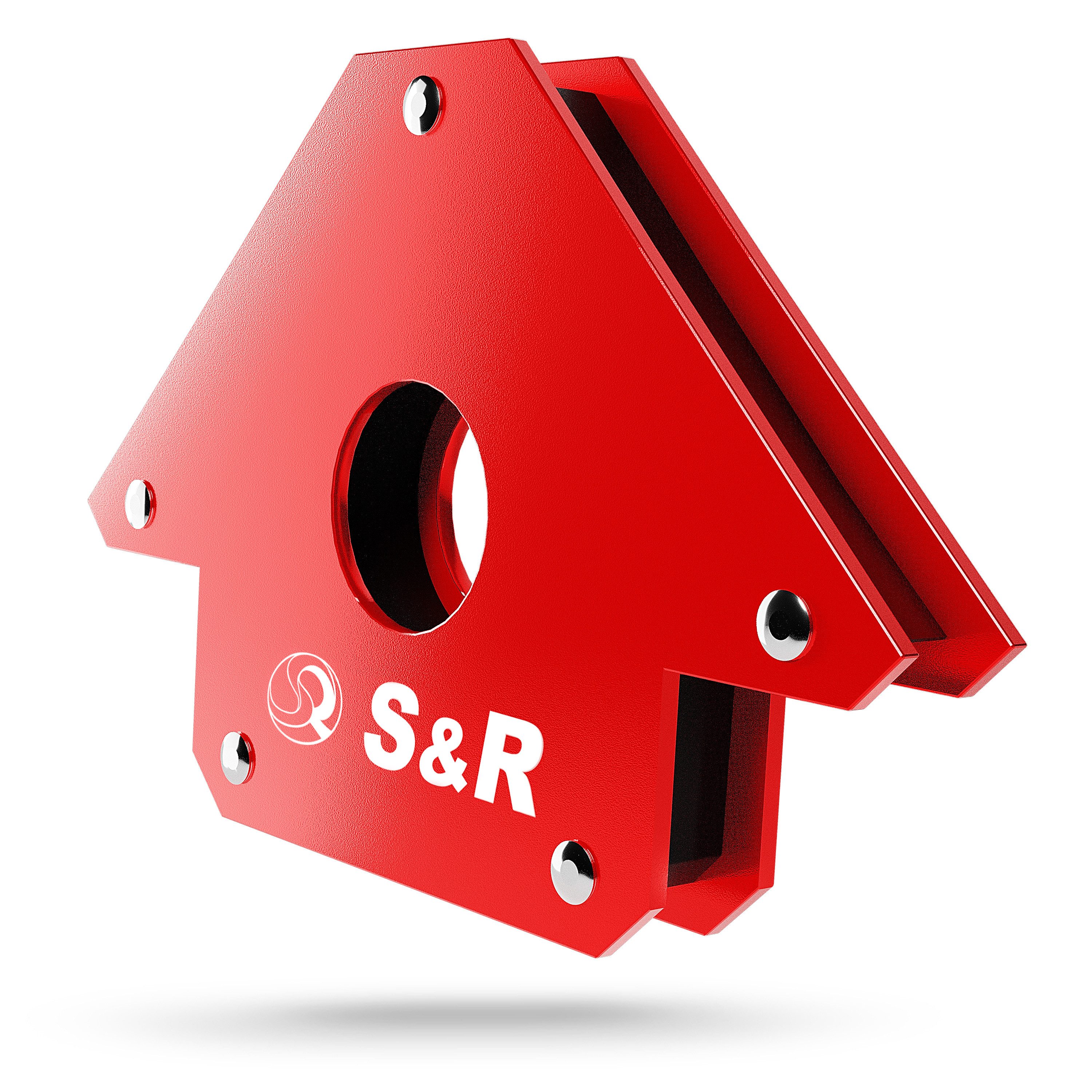 S&R Magnet-Schweißwinkel 125 mm Montagewinkel in Pfeilform mit Winkeln 45°, 90°, 135°, (1-St), Schweißhelfer mit hoher Haltekraft, für Werkstücke von 17 Kg pro Seite