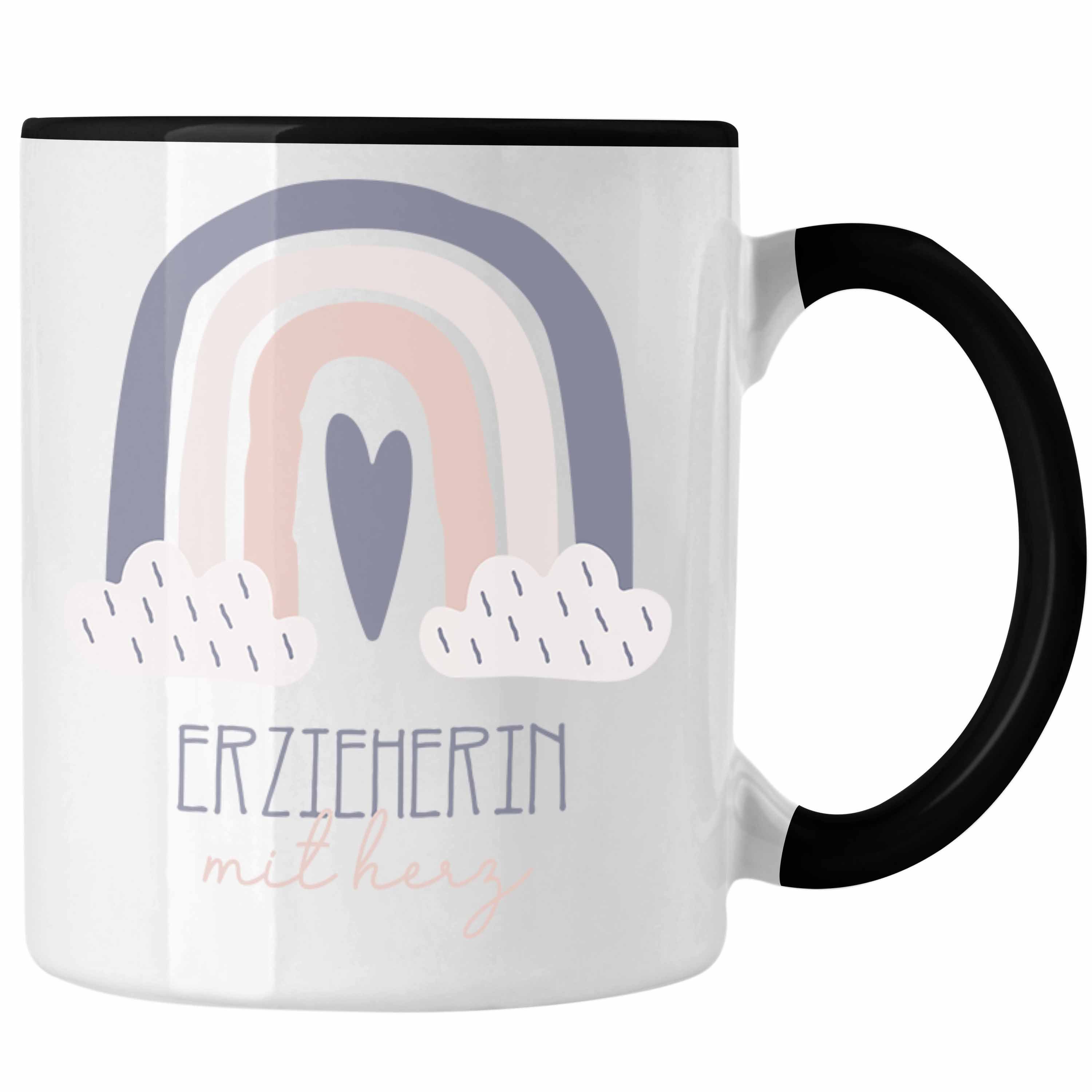 Trendation Tasse Erzieherin Tasse Geschenk Danke Kaffeetassse Geschenkidee für Kinderg Schwarz