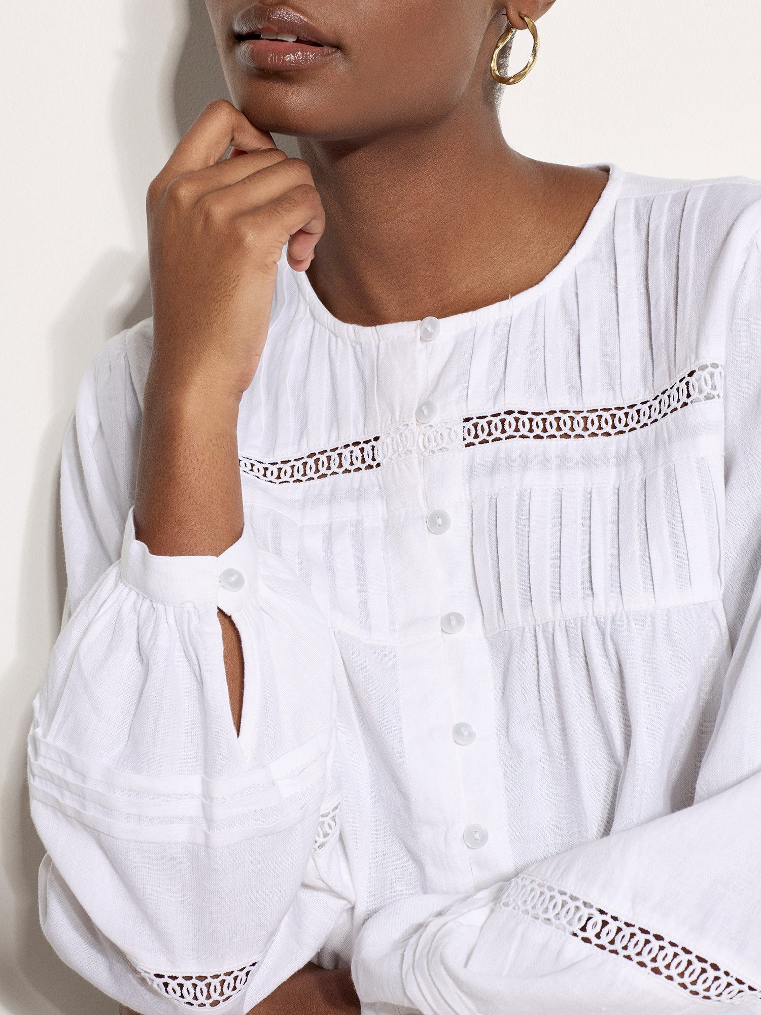 Apricot Spitzenbluse Boho-Bluse Häkelverzierungen