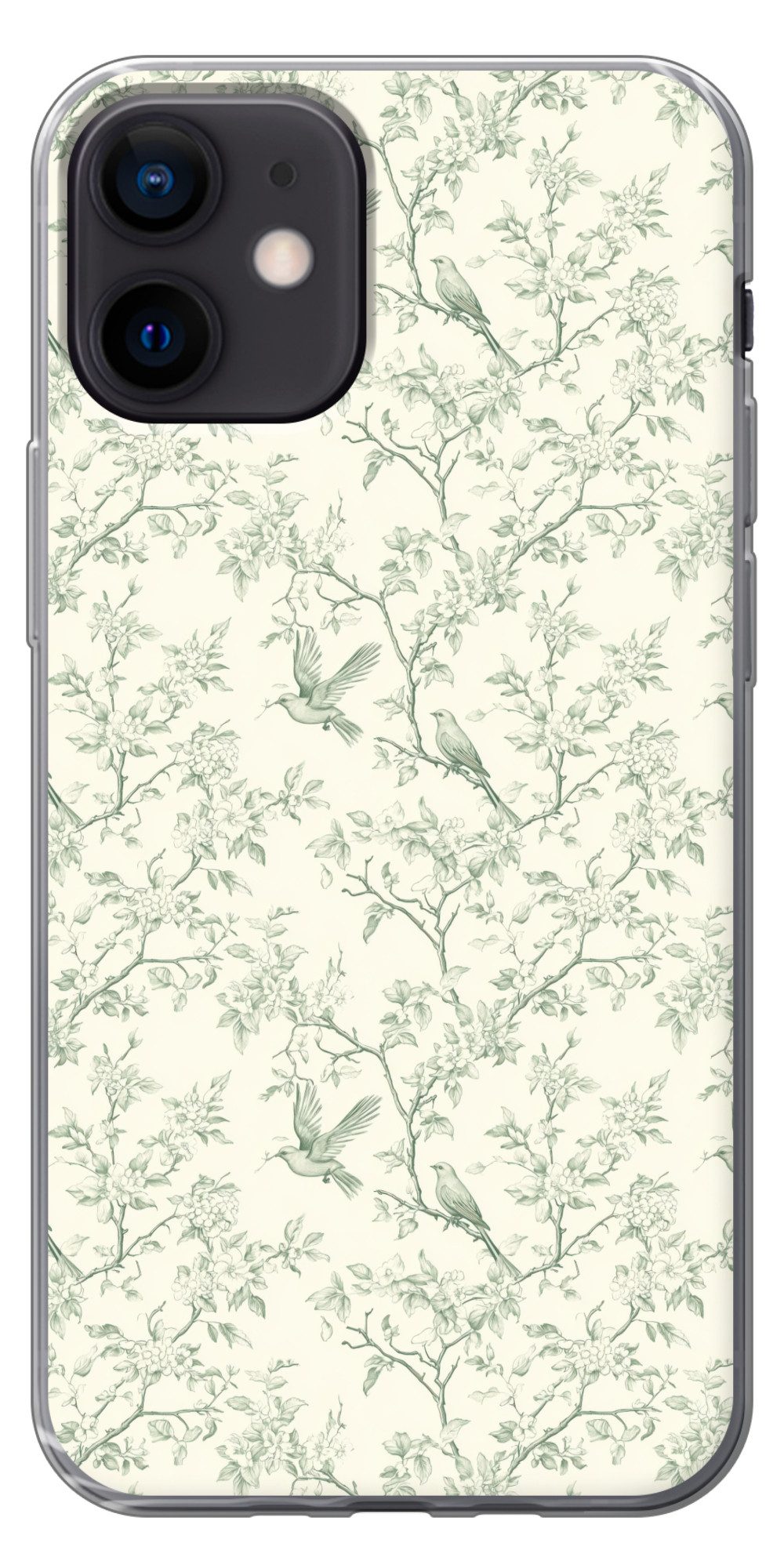 MuchoWow Handyhülle für Apple iPhone 12 Klassisch - Vögel - Grün, Smartphone-Bumper, Print, Handy Schutzhülle Dünn