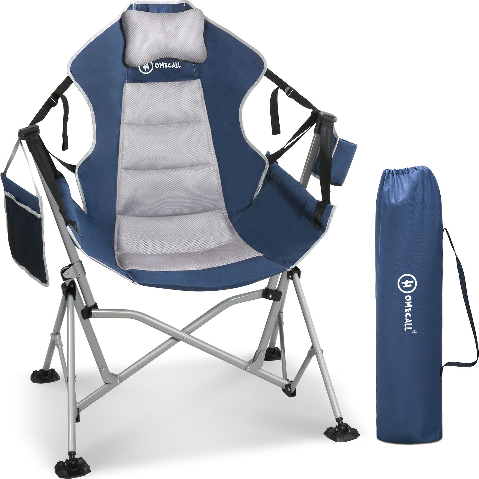 HOMECALL Campingstuhl Stühleschaukelstuhl outdoor Klappstuhl Faltbare Hängestuhl (Biz 180 KG, mit verstellbarer Rückenlehne, Lordosenstütze und Kopfstütze)