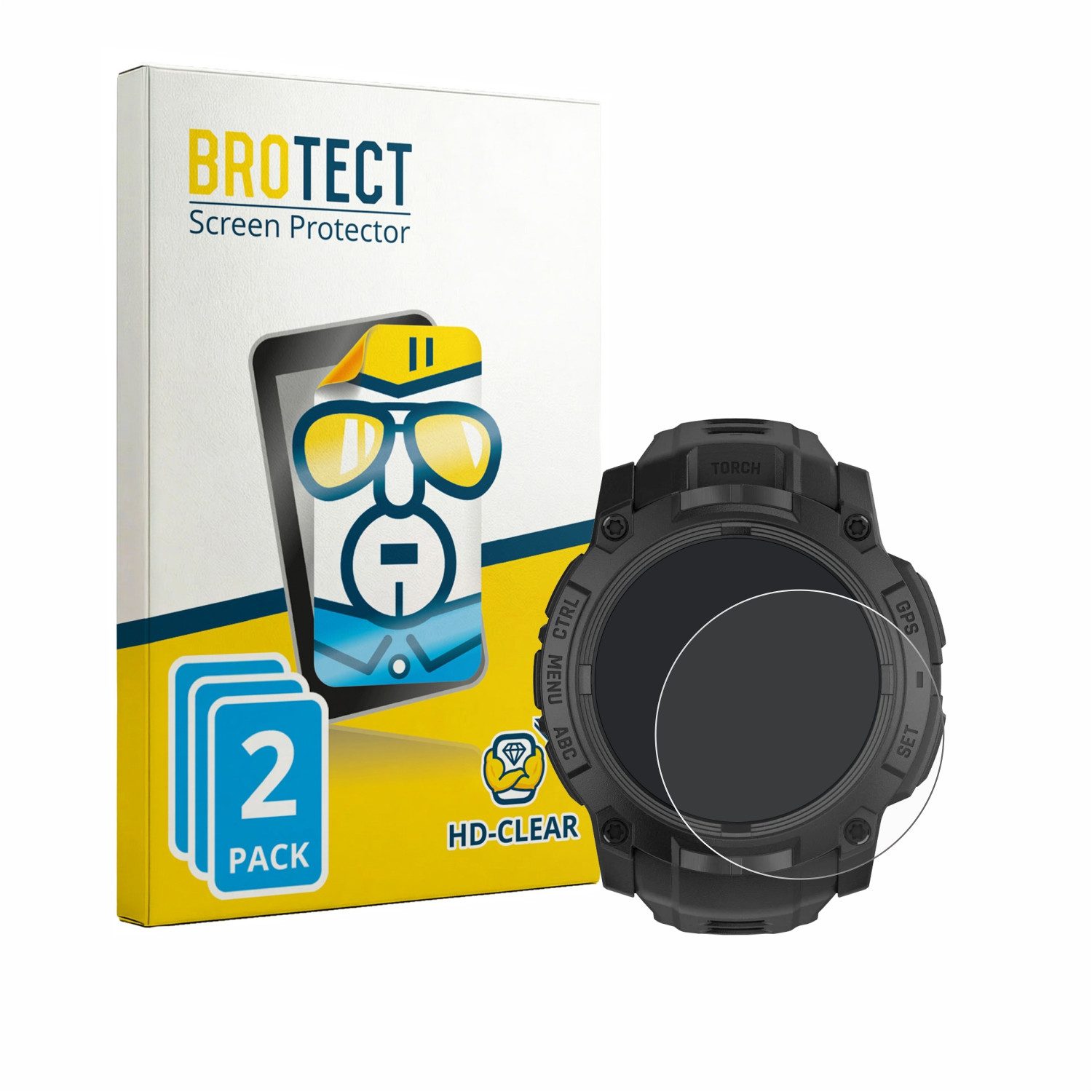 BROTECT Displayschutzfolie Schutzfolie für Garmin Instinct 3 Tactical Edition (50 mm), 2 Stück, Displayschutz Schutz Folie Klar Transparent