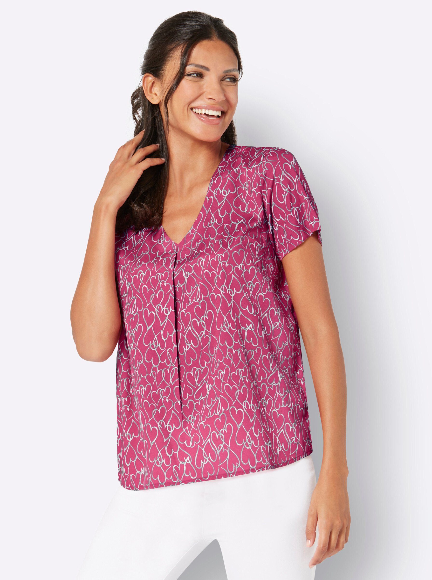 Sieh an! Klassische Bluse pink-ecru-bedruckt