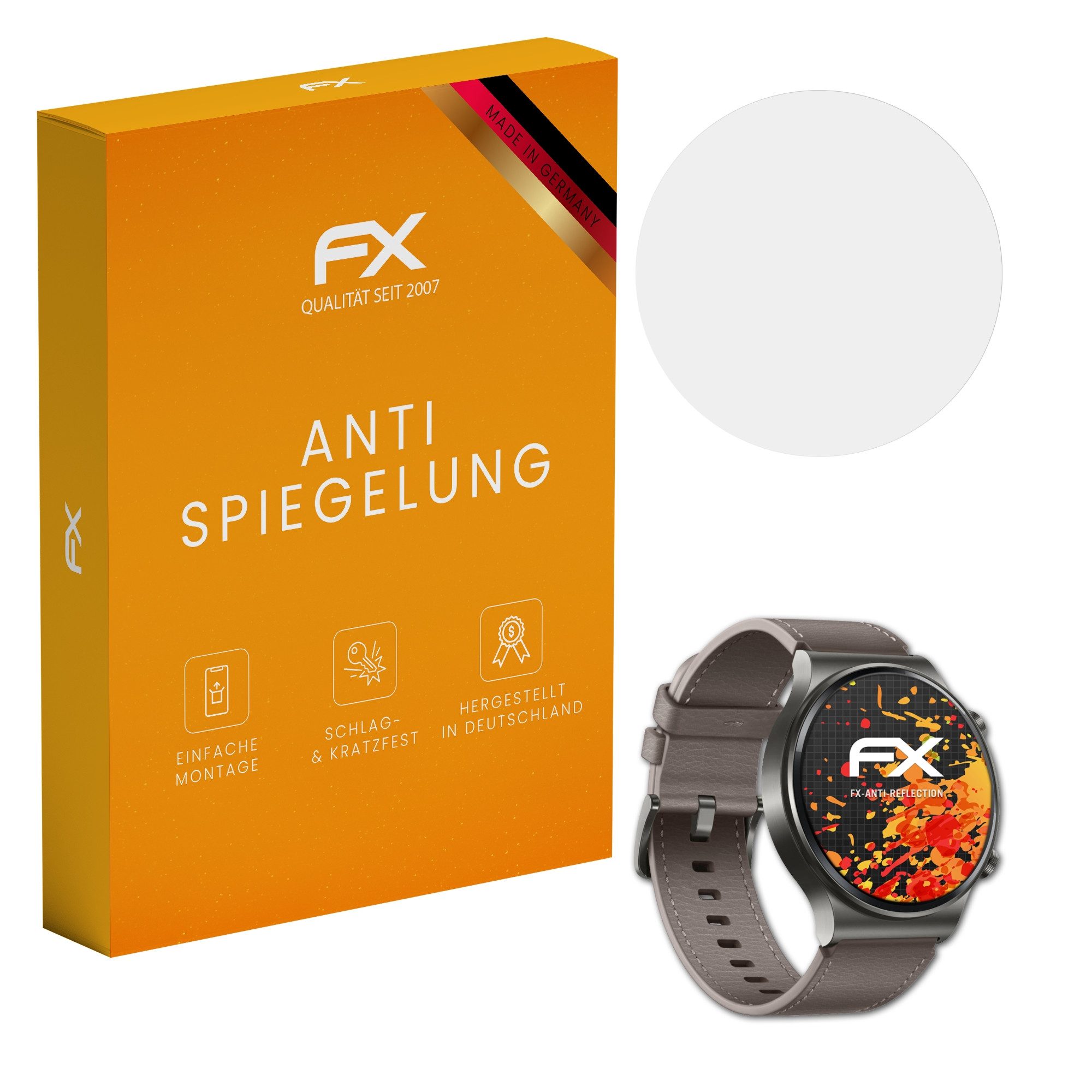 atFoliX Schutzfolie für Huawei Watch GT 2 Pro, (3 Folien), Entspiegelnd und stoßdämpfend