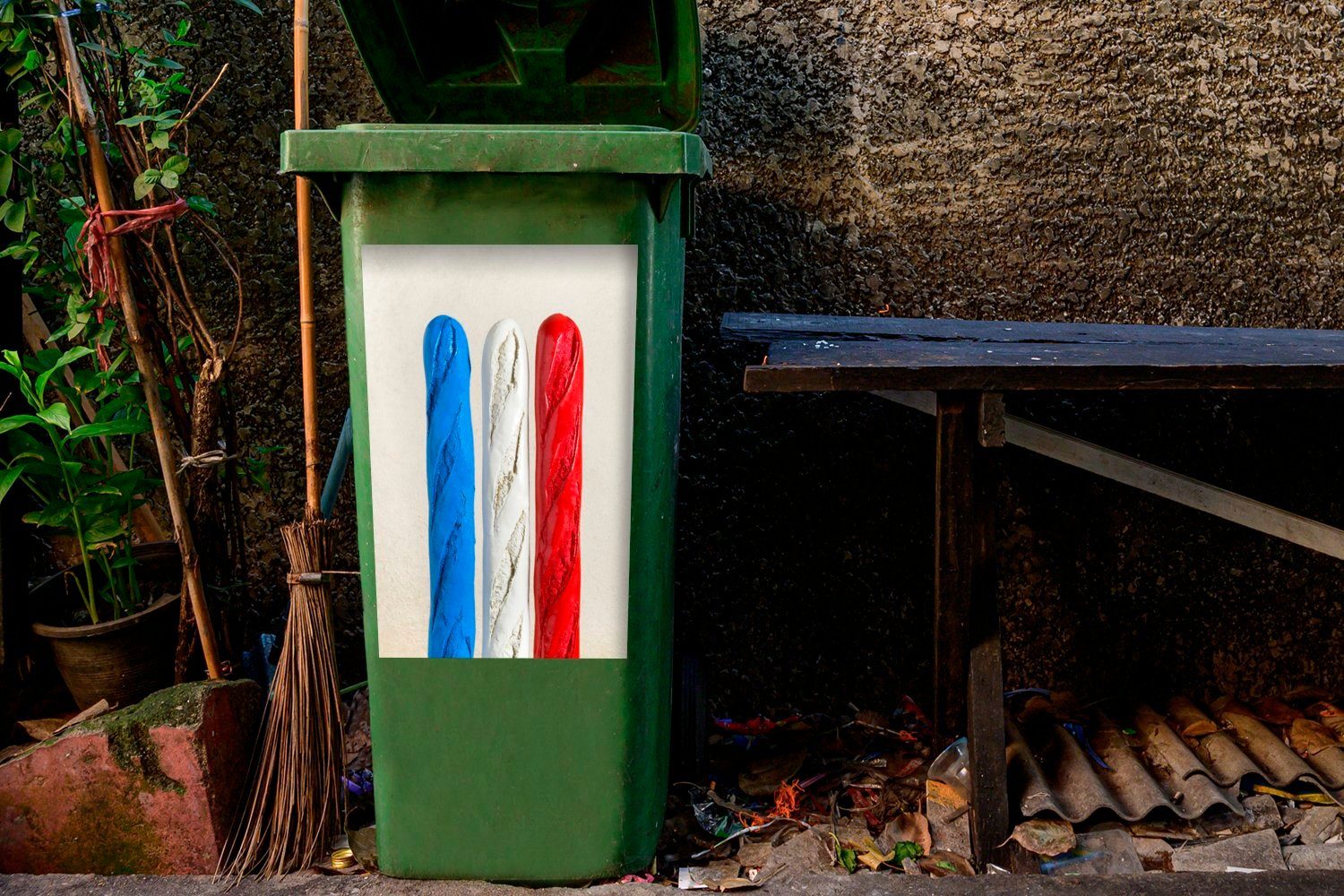 Mülleimer-aufkleber, Französisches der Sticker, Form (1 Container, Baguette Abfalbehälter St), Flagge Mülltonne, MuchoWow Wandsticker französischen in