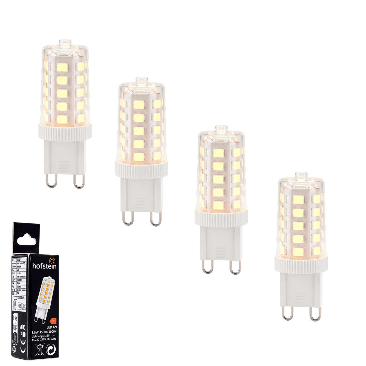 hofstein LED-Leuchtmittel 4er Set Glühbirne G9 Warmweiß nicht dimmbar 3,5 Watt, G9, 3000 Kelvin, 350 Lumen, Filament, G9, Klar